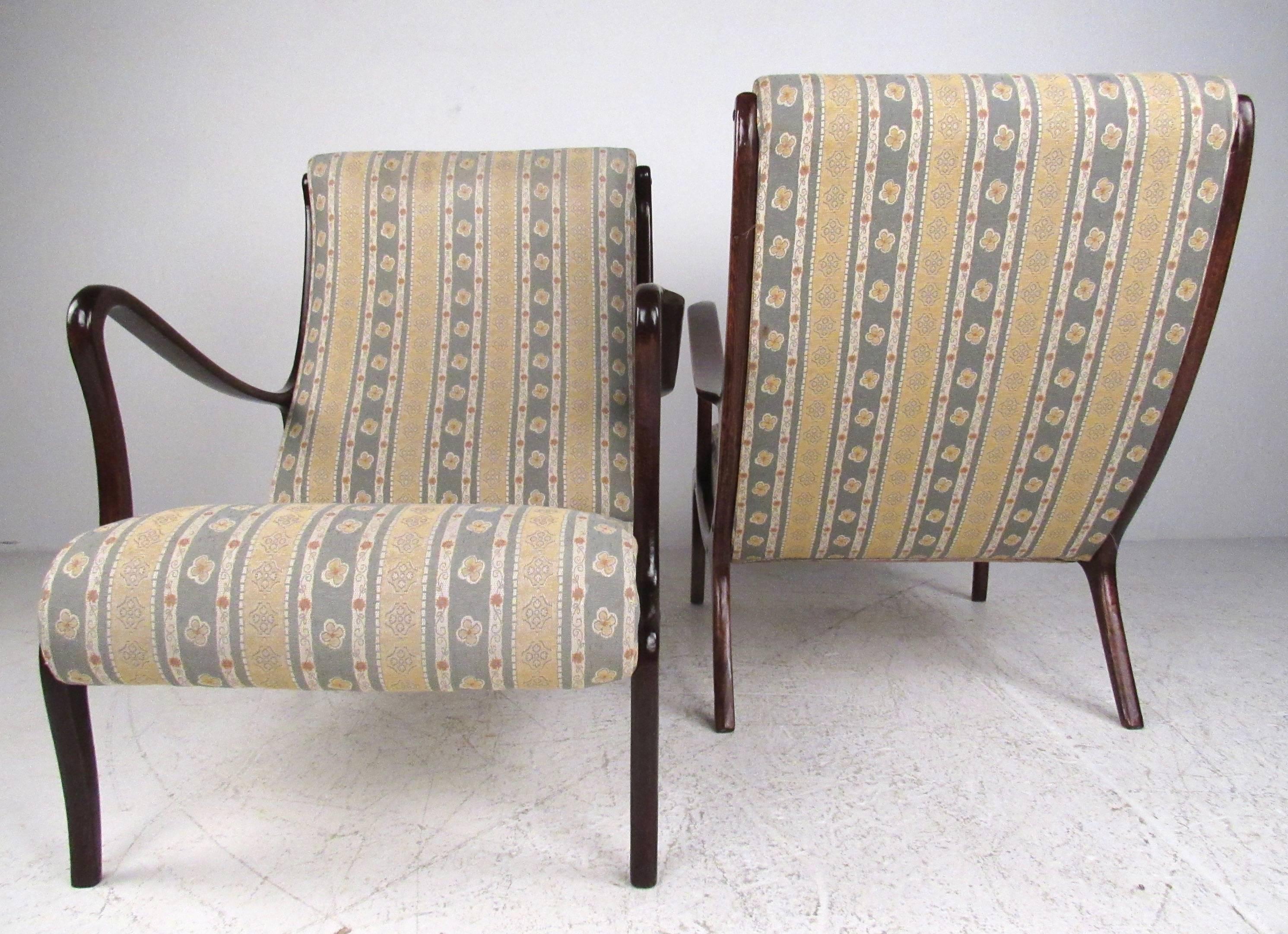 Italian Pair Osvaldo Borsani Style Lounge Chairs