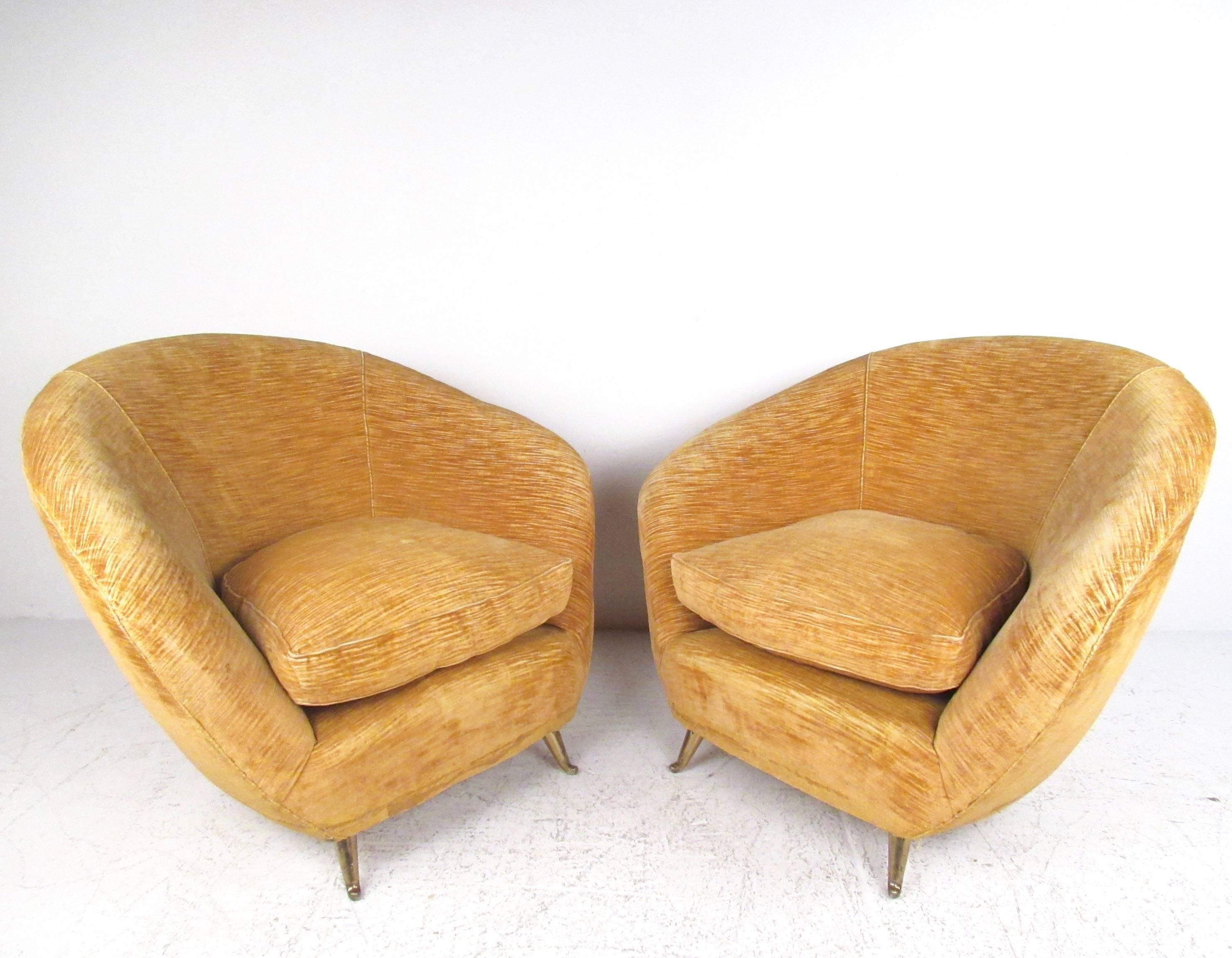 Pair Italian Modern Club Chairs With Brass Legs 2