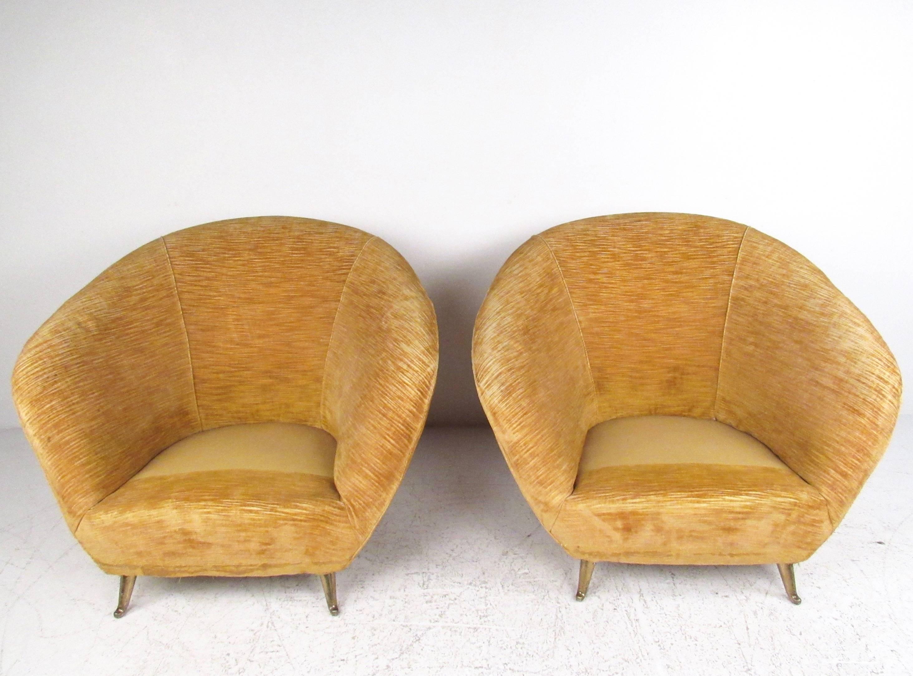 Pair Italian Modern Club Chairs With Brass Legs 3