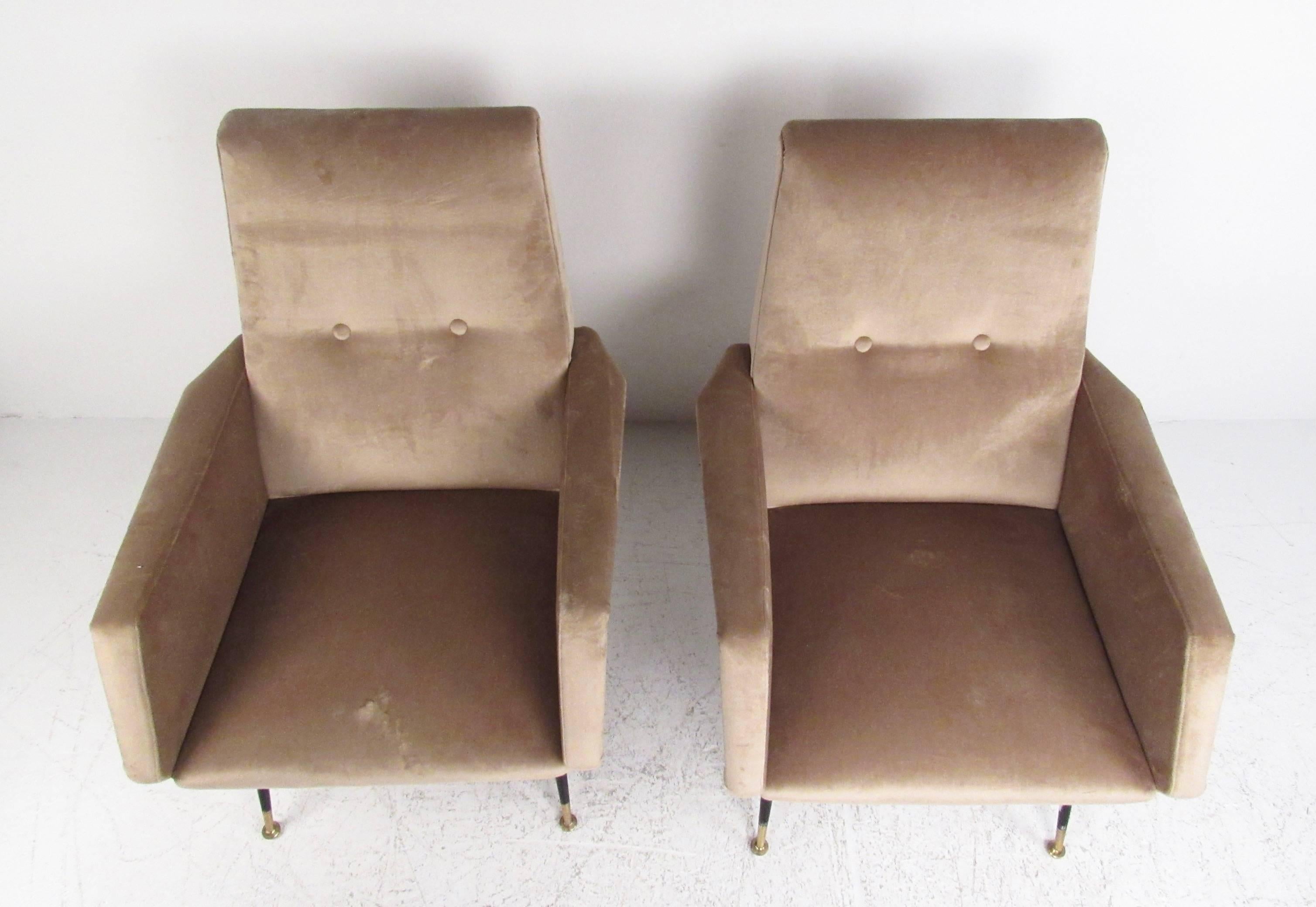 Pair Italian Modern Modern Zanuso Style Lounge Chairs In Good Condition In Brooklyn, NY