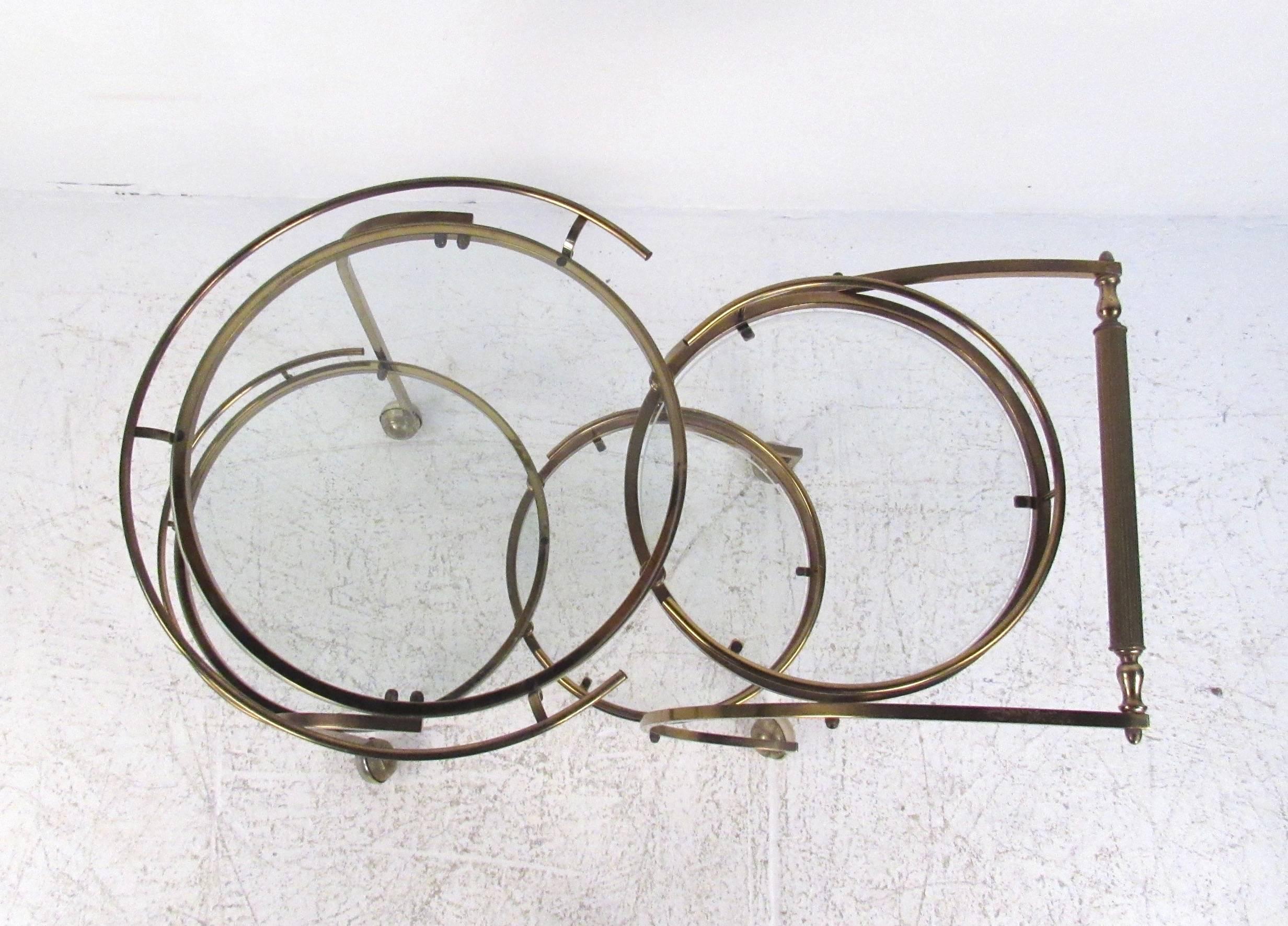 Italian Mid-Century Modern Circular Brass Bar Cart