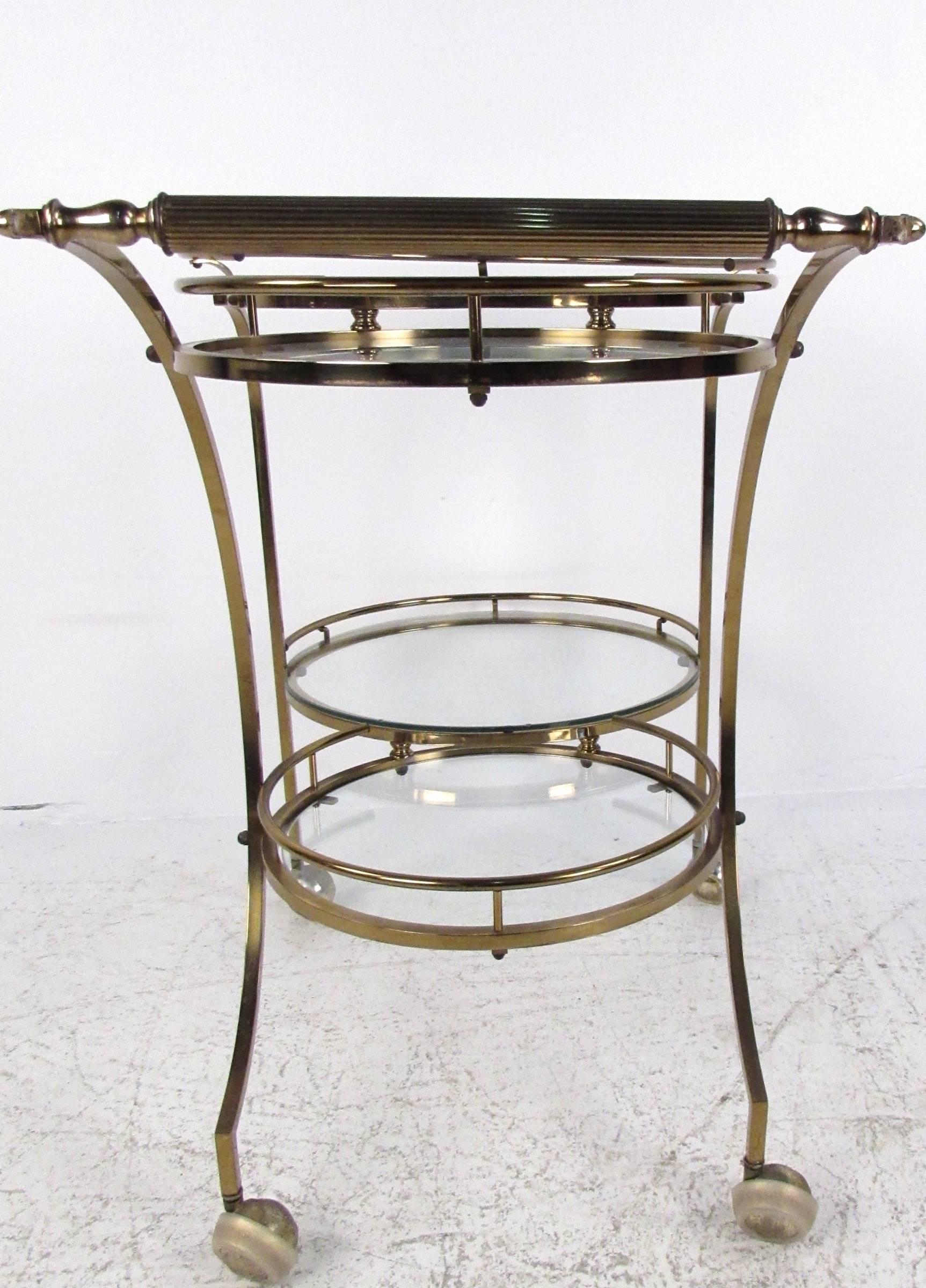 Mid-Century Modern Circular Brass Bar Cart 2