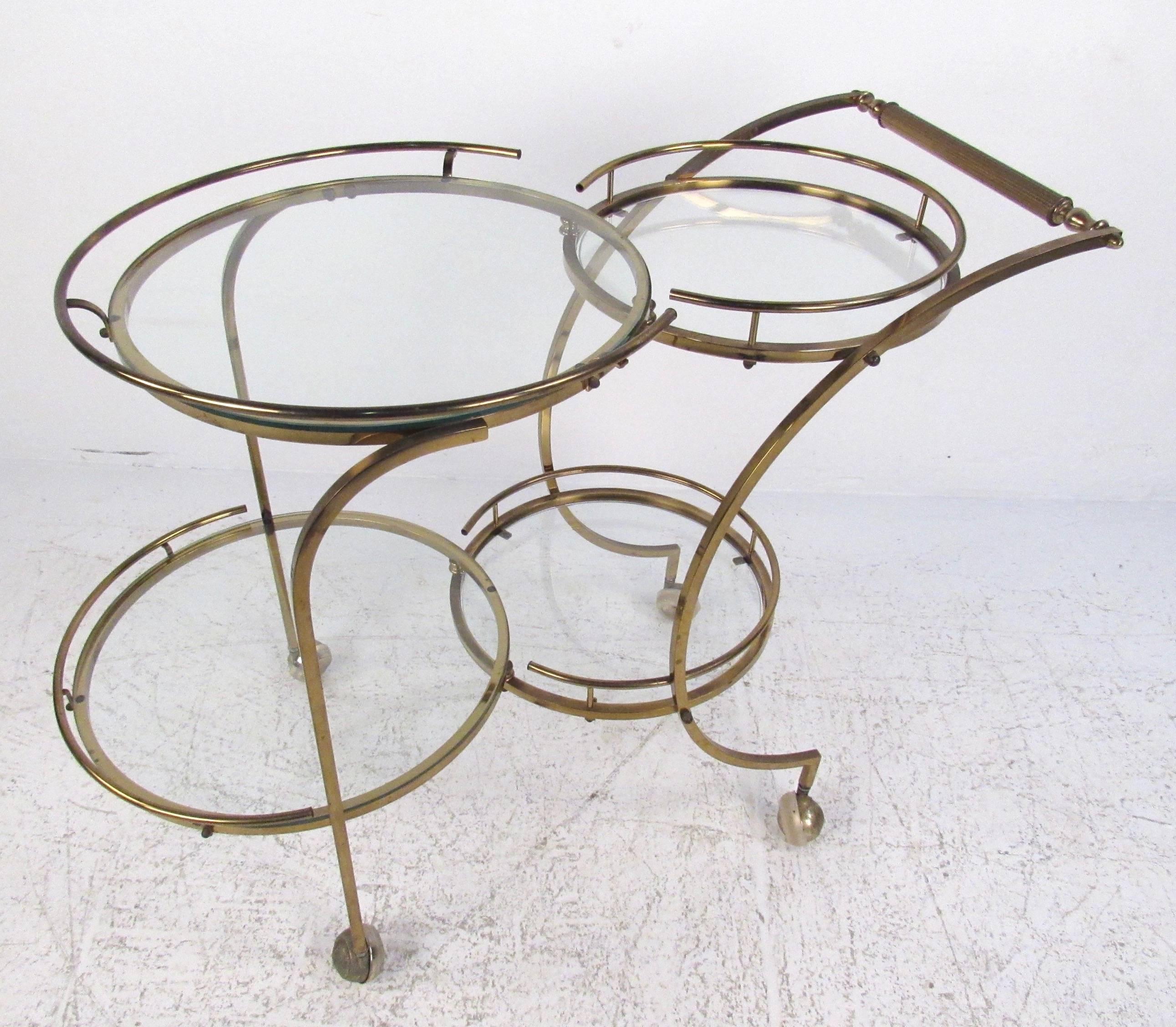 Mid-Century Modern Circular Brass Bar Cart 1