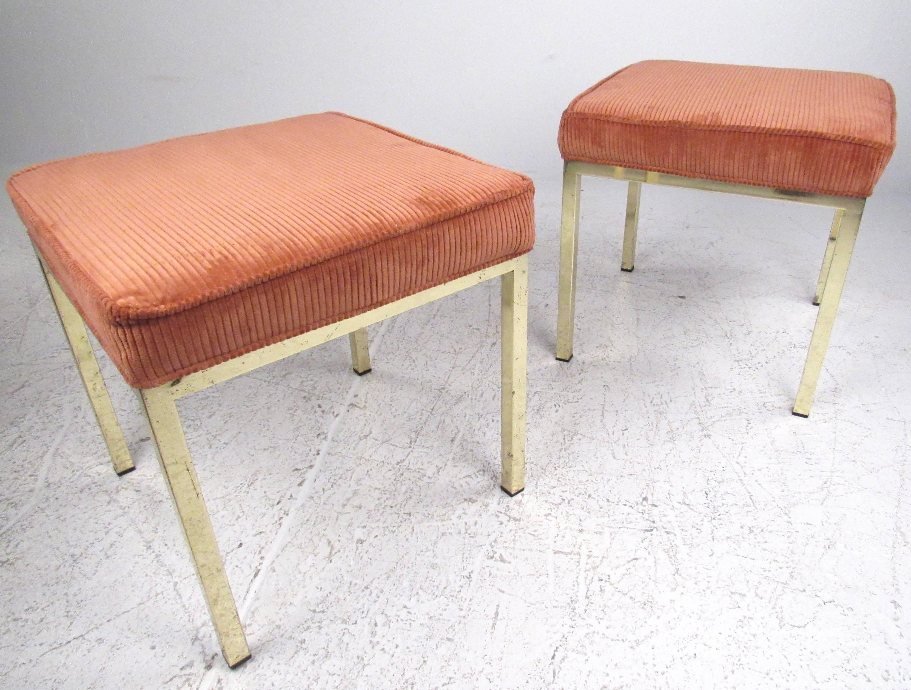 Upholstery Pair Mid-Century Modern Decorator's Stools For Sale