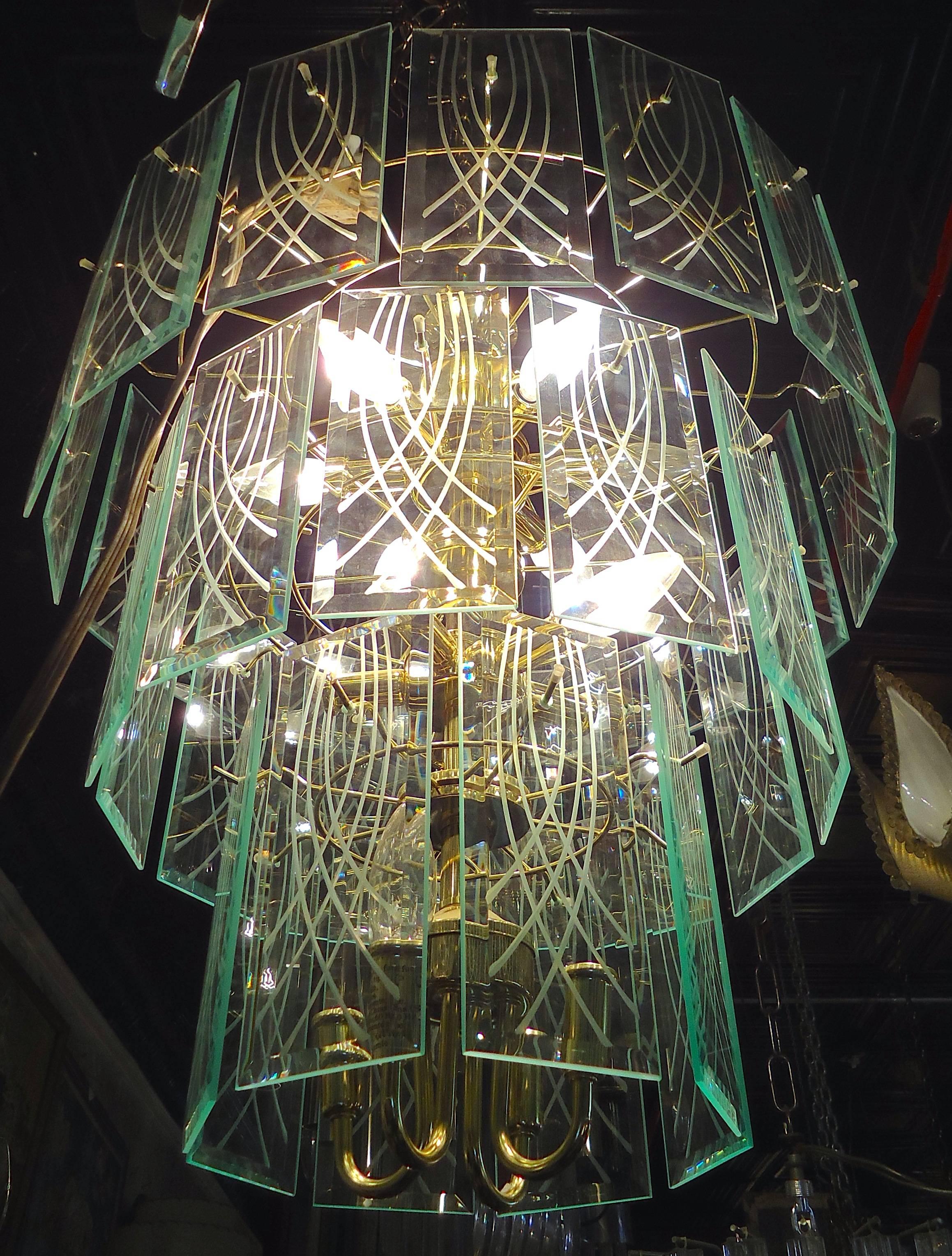 Three-Tier Glass Chandelier In Good Condition In Brooklyn, NY