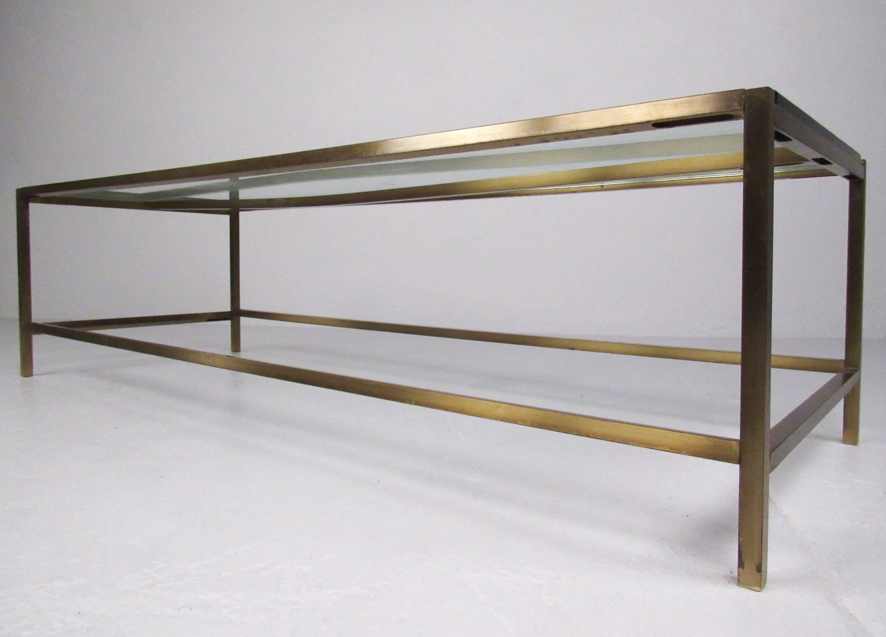 American Mid-Century Modern Brass and Glass Probber Style Coffee Table