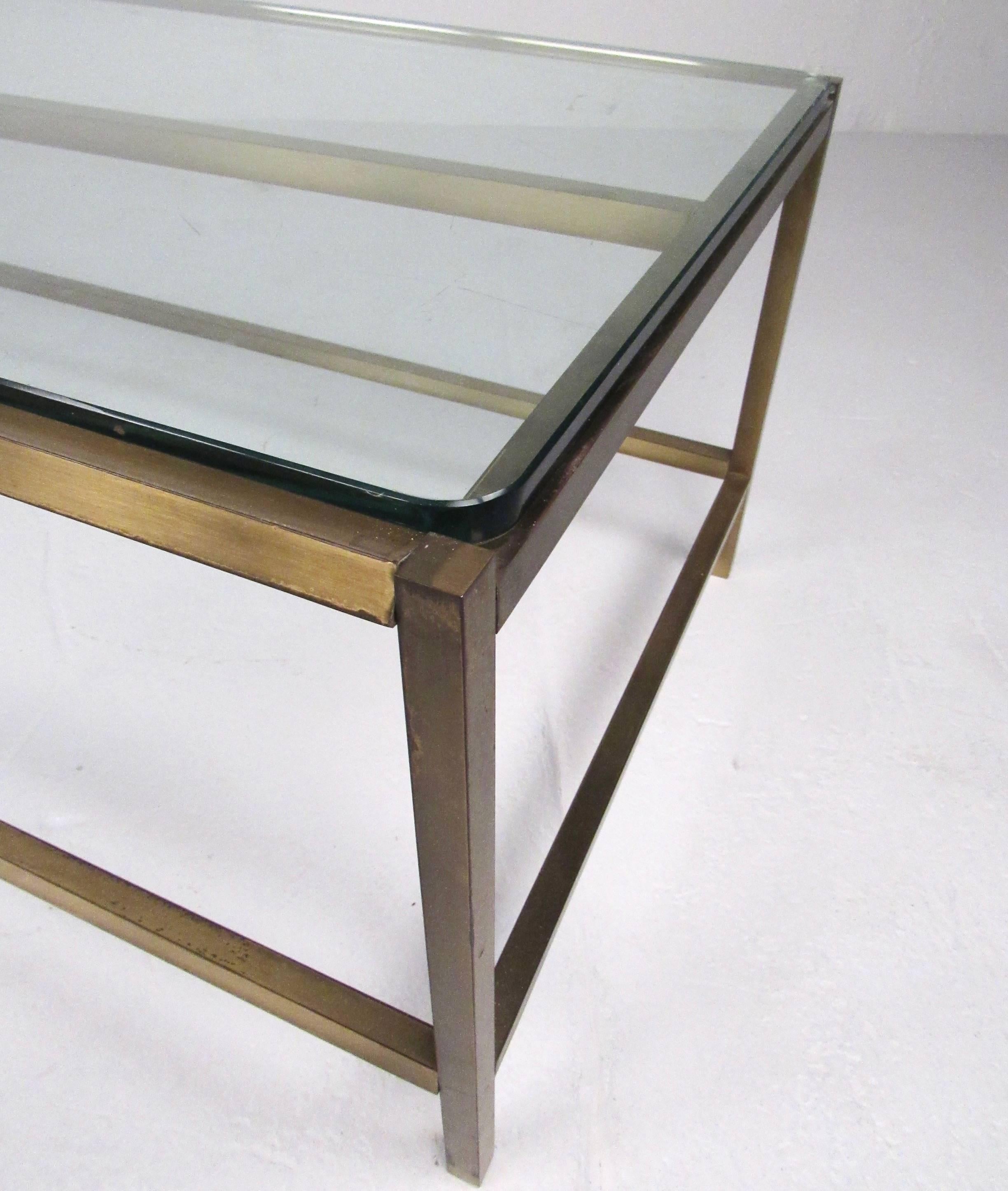Mid-Century Modern Brass and Glass Probber Style Coffee Table 3