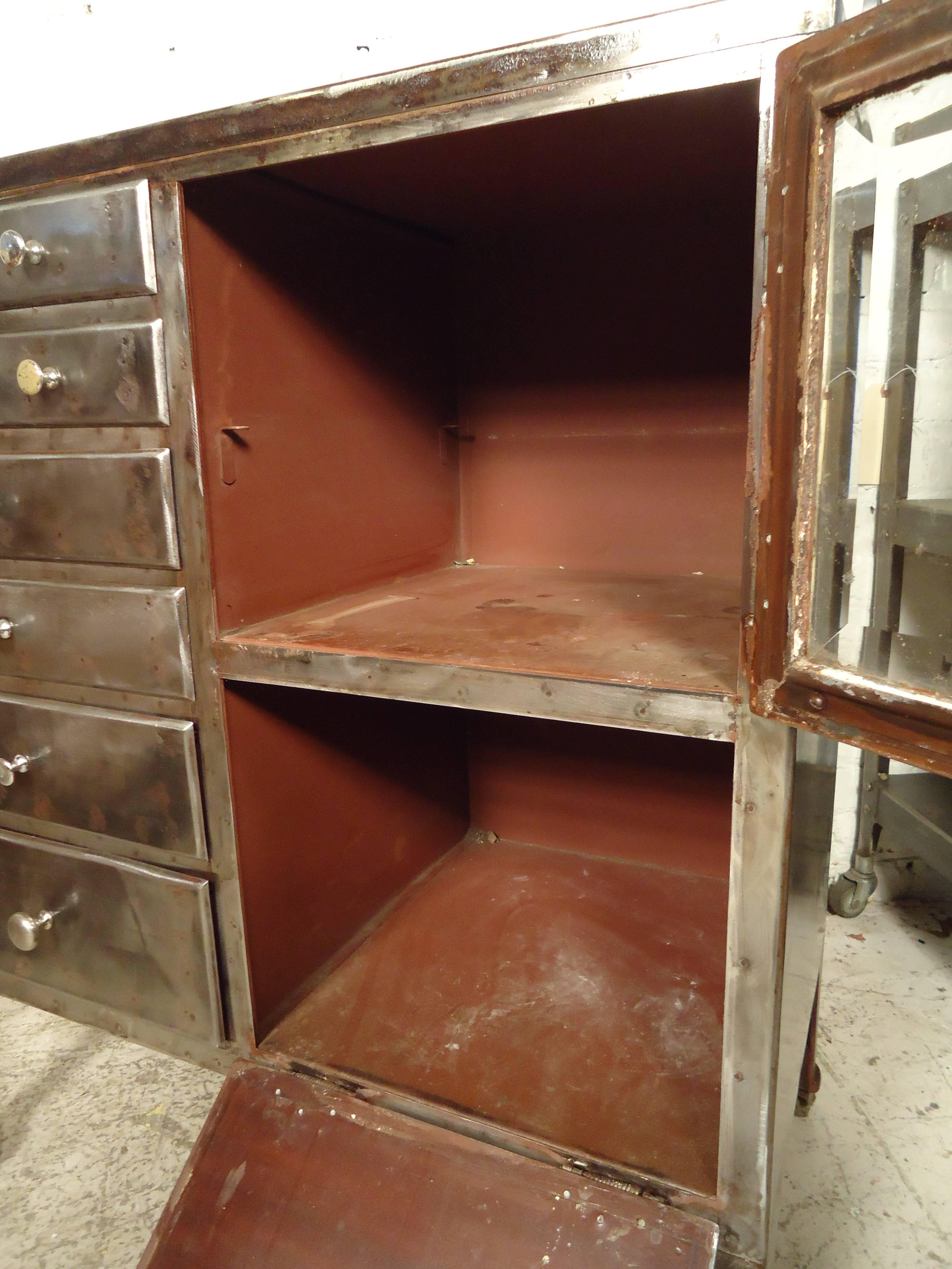 Early 20th Century Industrial Metal Storage Cabinet Restored