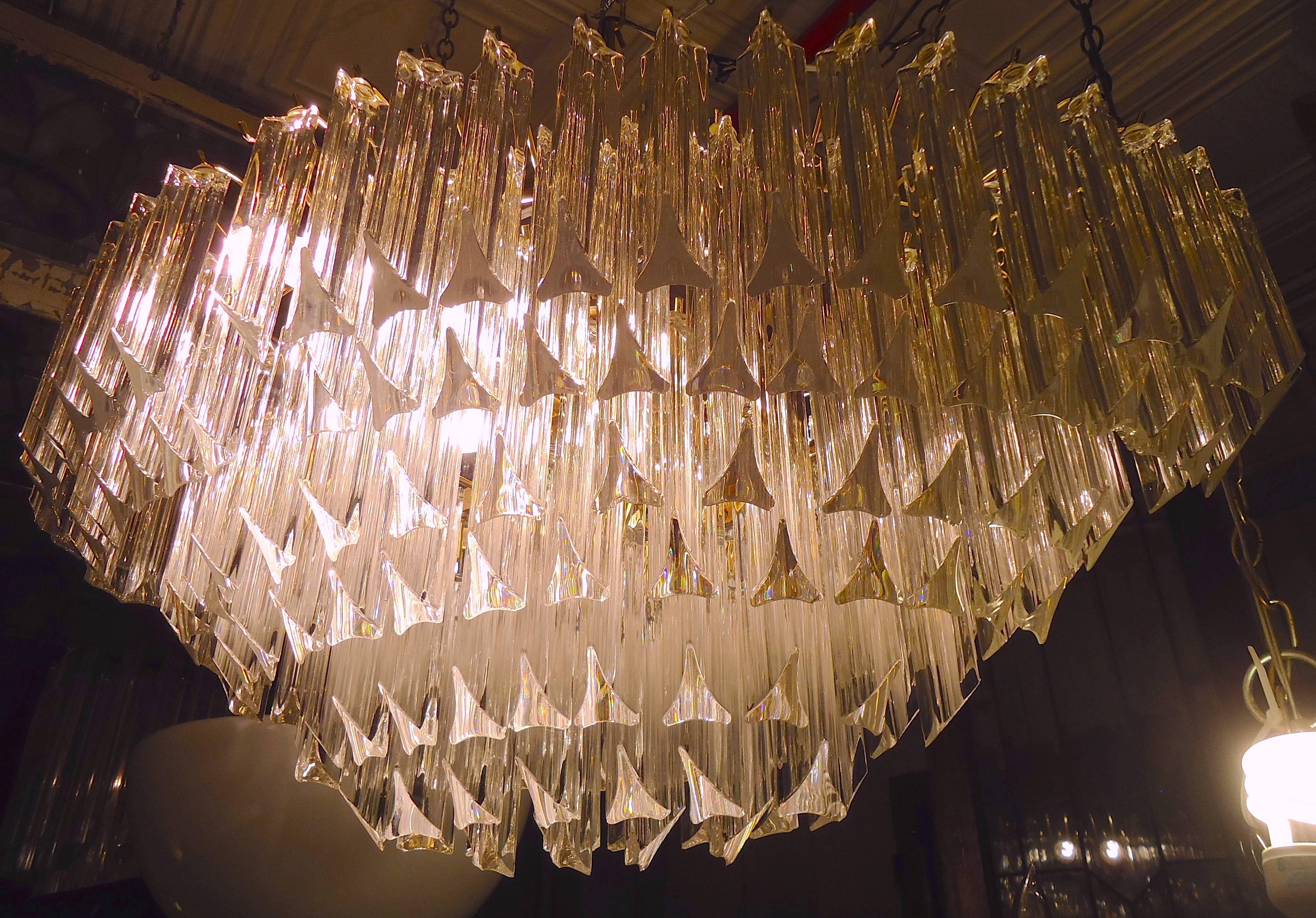 Vintage Cascading Glass Chandelier In Good Condition For Sale In Brooklyn, NY
