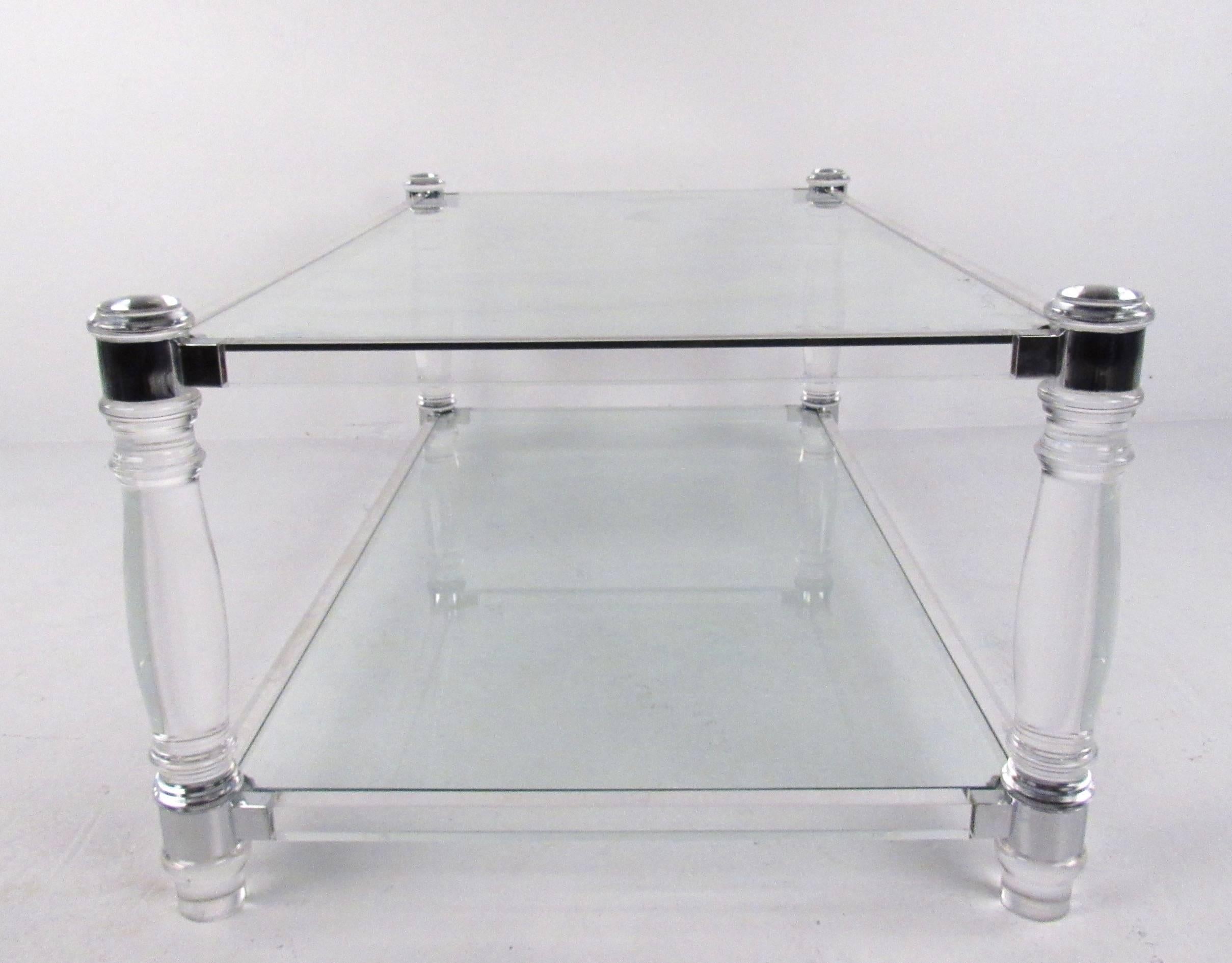 Lucite + Chrome Coffee Table after Charles Hollis Jones In Good Condition For Sale In Brooklyn, NY