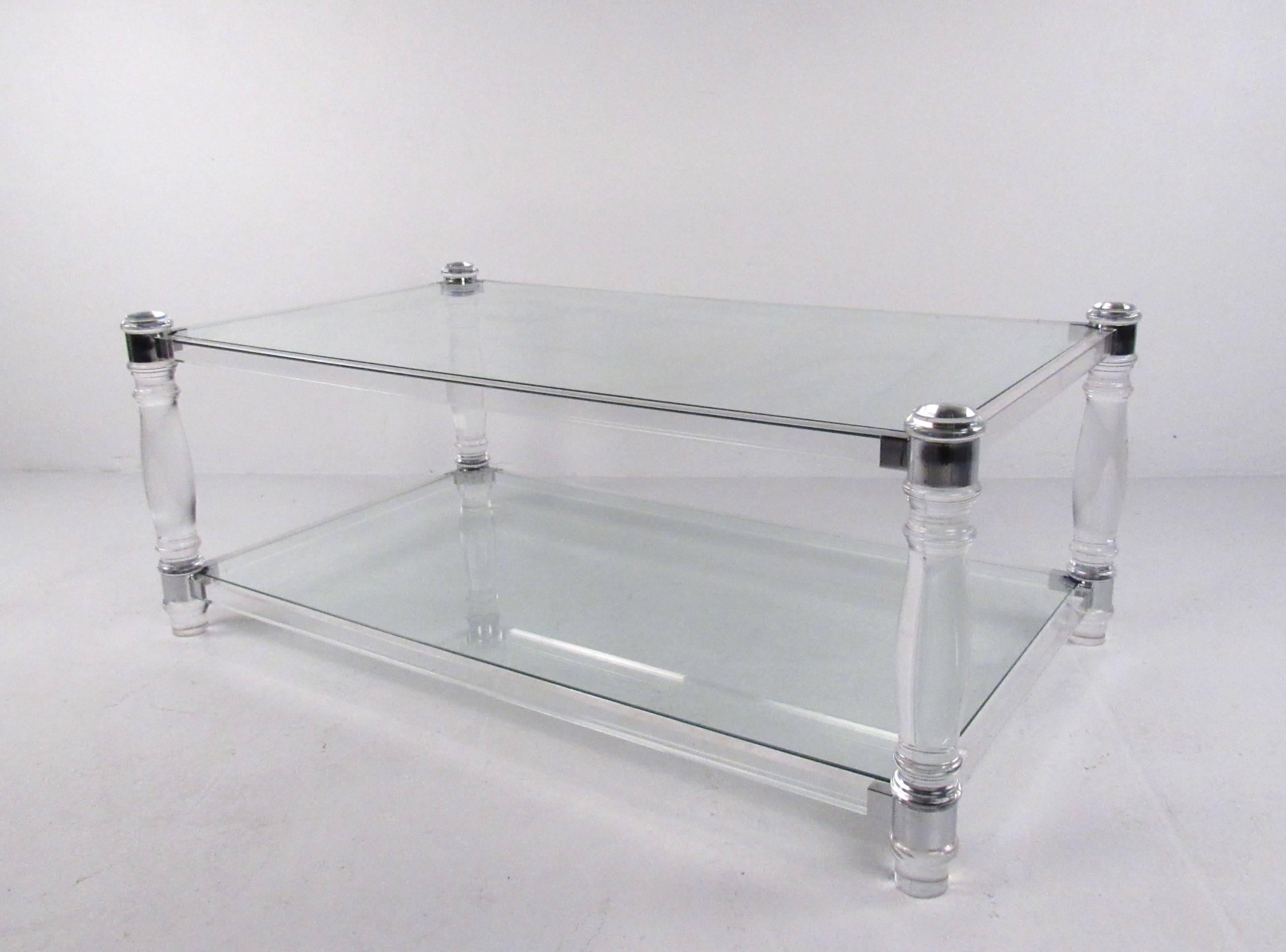 20th Century Lucite + Chrome Coffee Table after Charles Hollis Jones For Sale