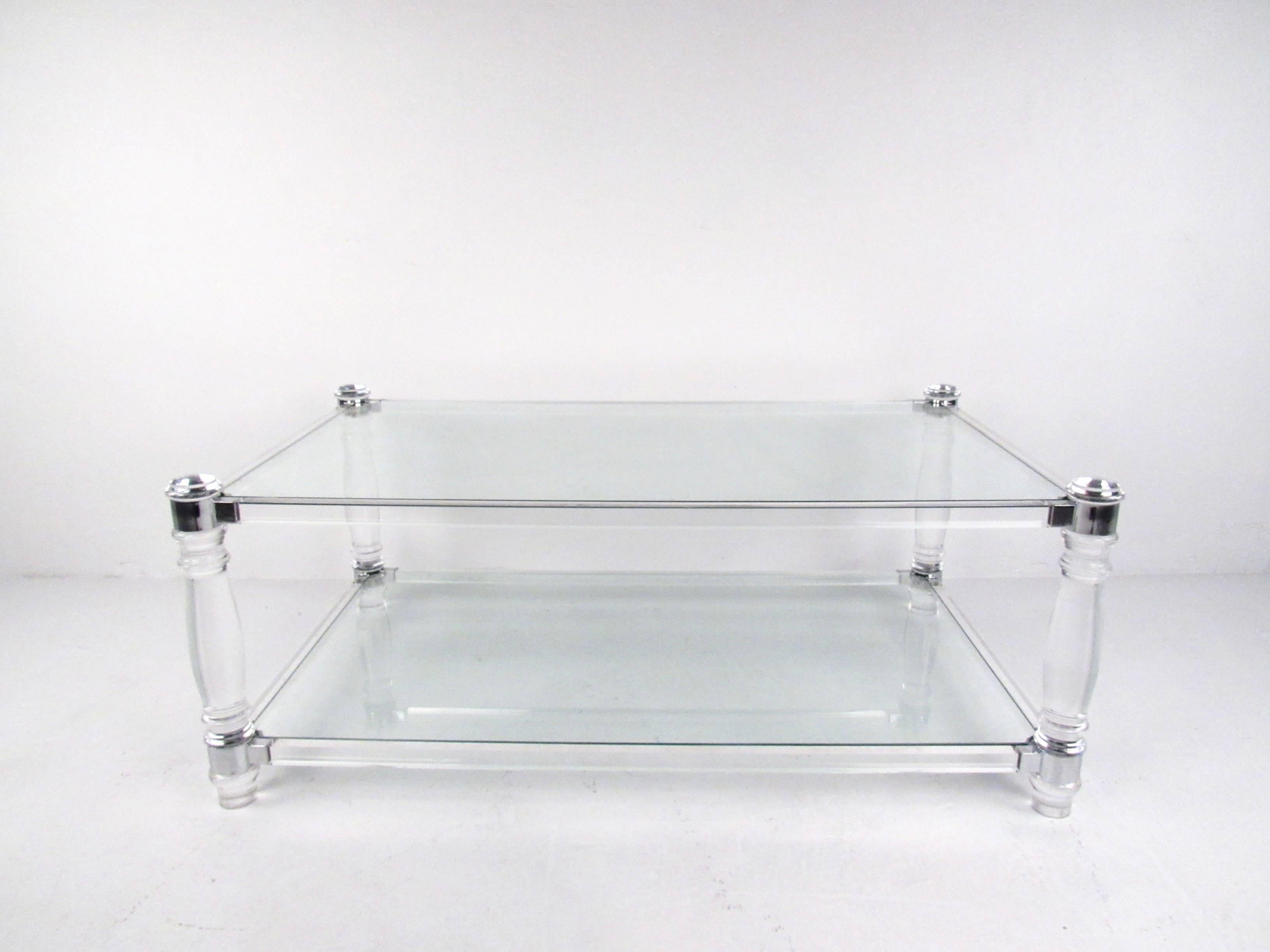 Mid-Century Modern Lucite + Chrome Coffee Table after Charles Hollis Jones For Sale