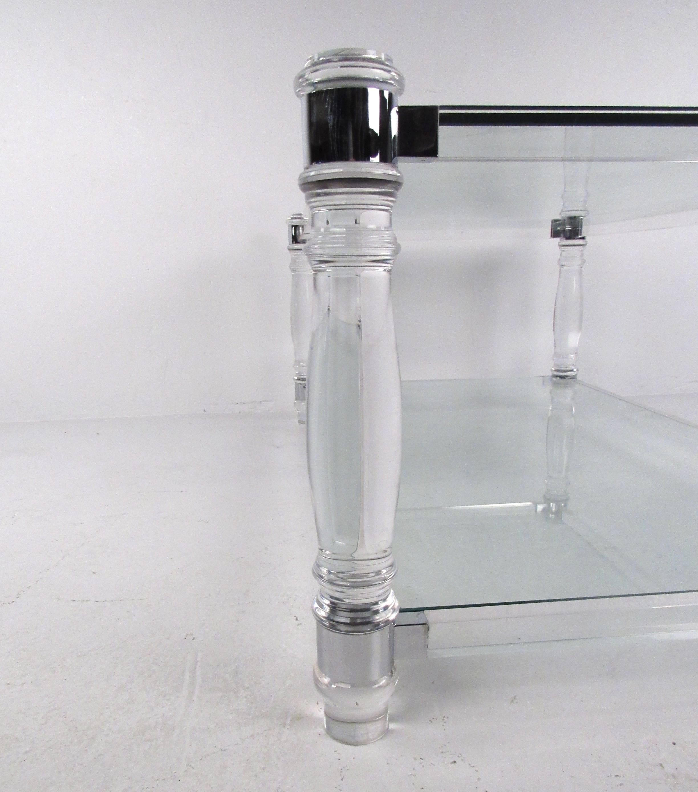 Glass Lucite + Chrome Coffee Table after Charles Hollis Jones For Sale
