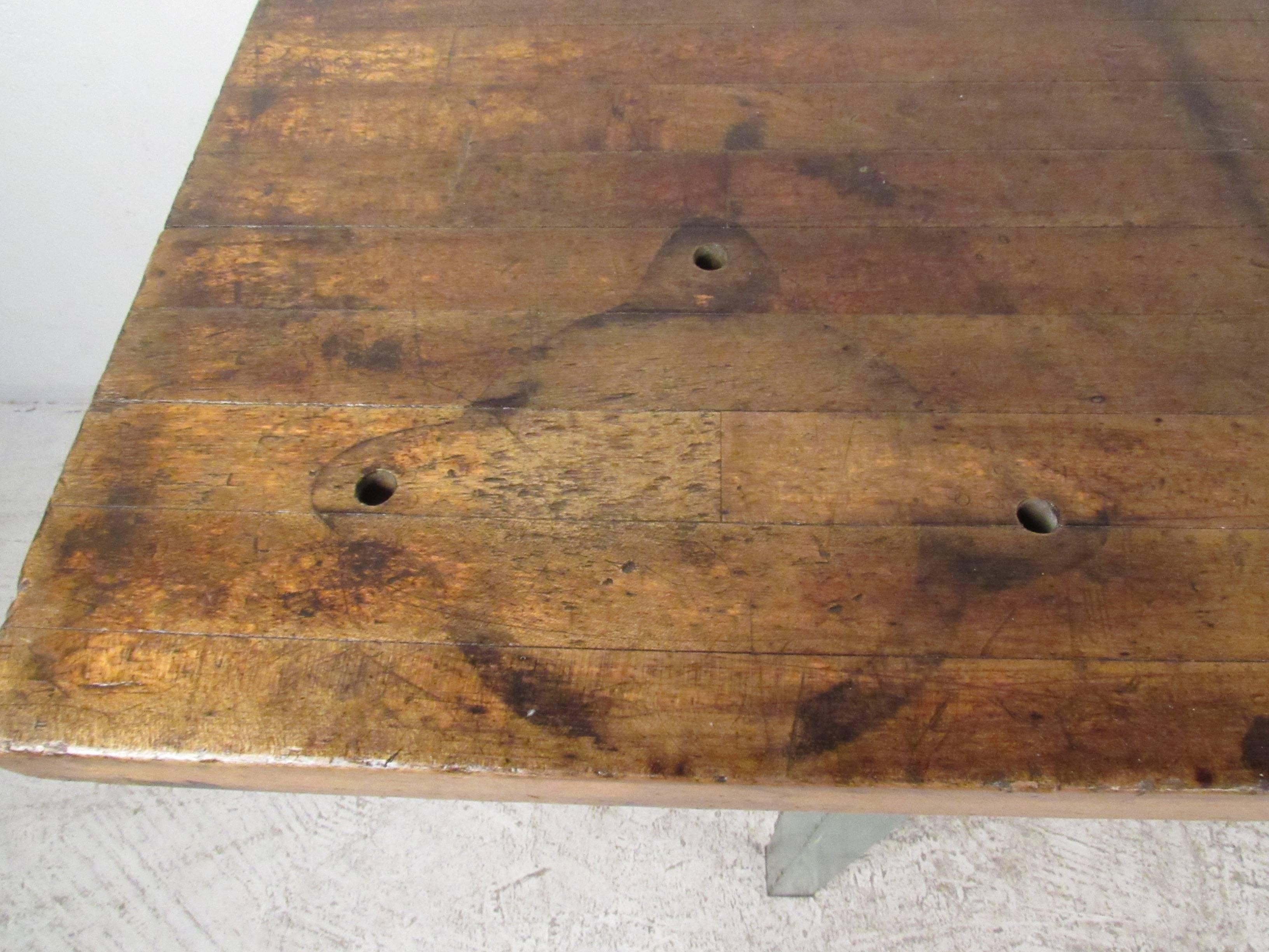 Vintage Industrial Iron and Wood Workshop Bench 2