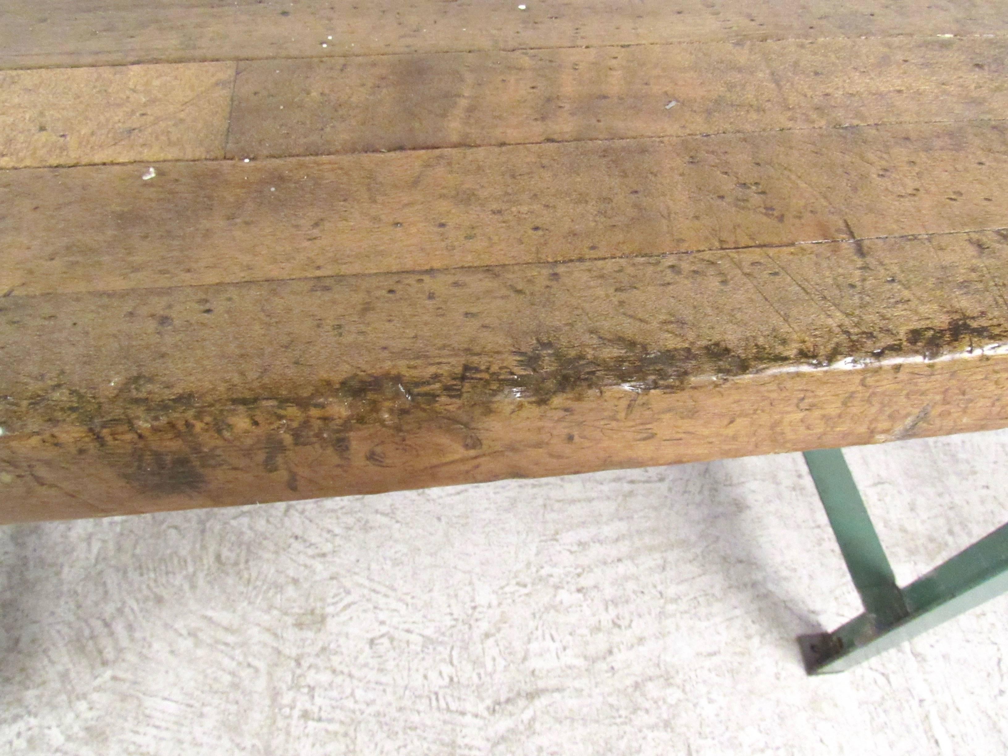 Vintage Industrial Iron and Wood Workshop Bench 5