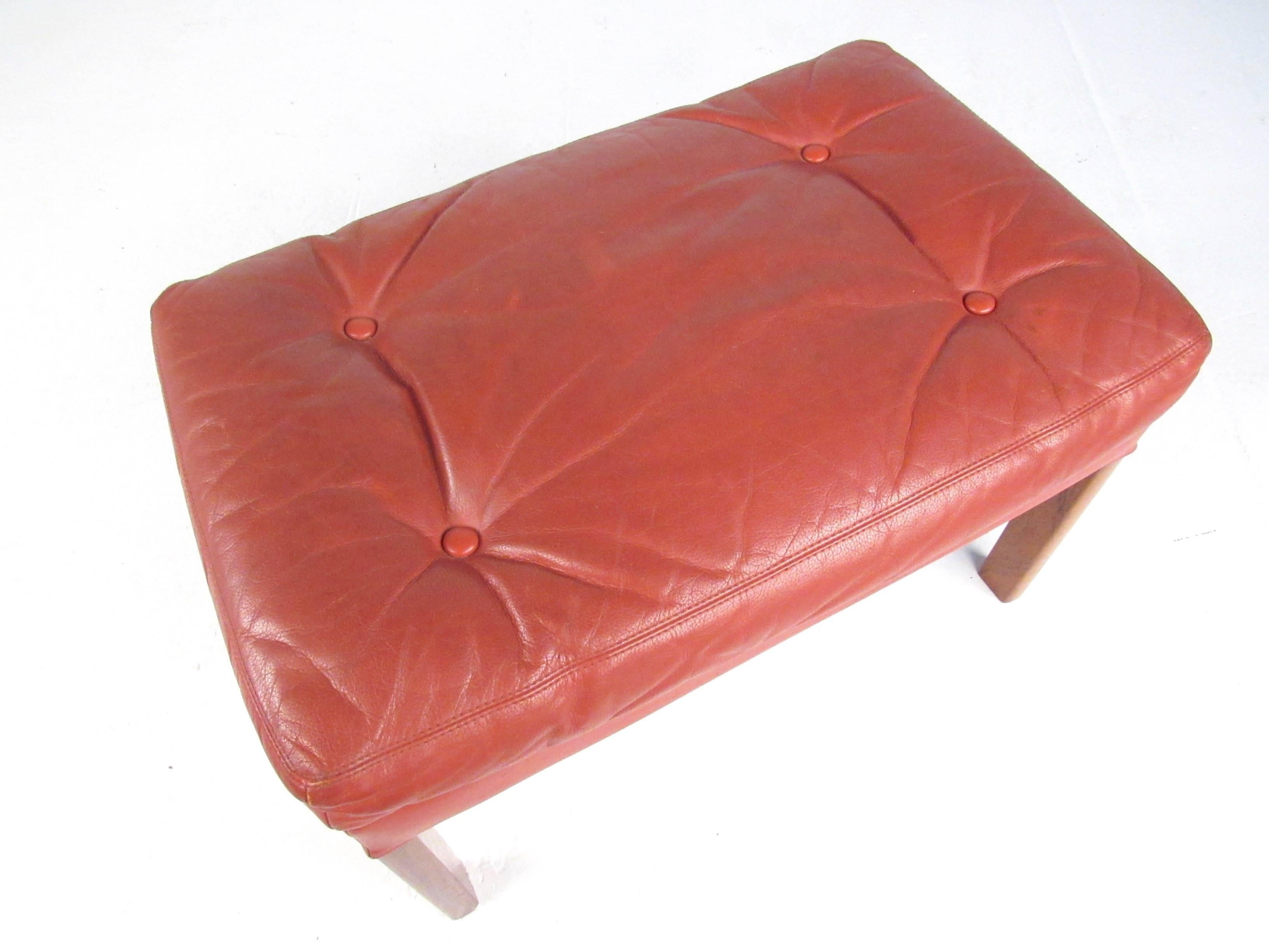 Mid-Century Modern Danish Modern Tufted Leather Ottoman For Sale