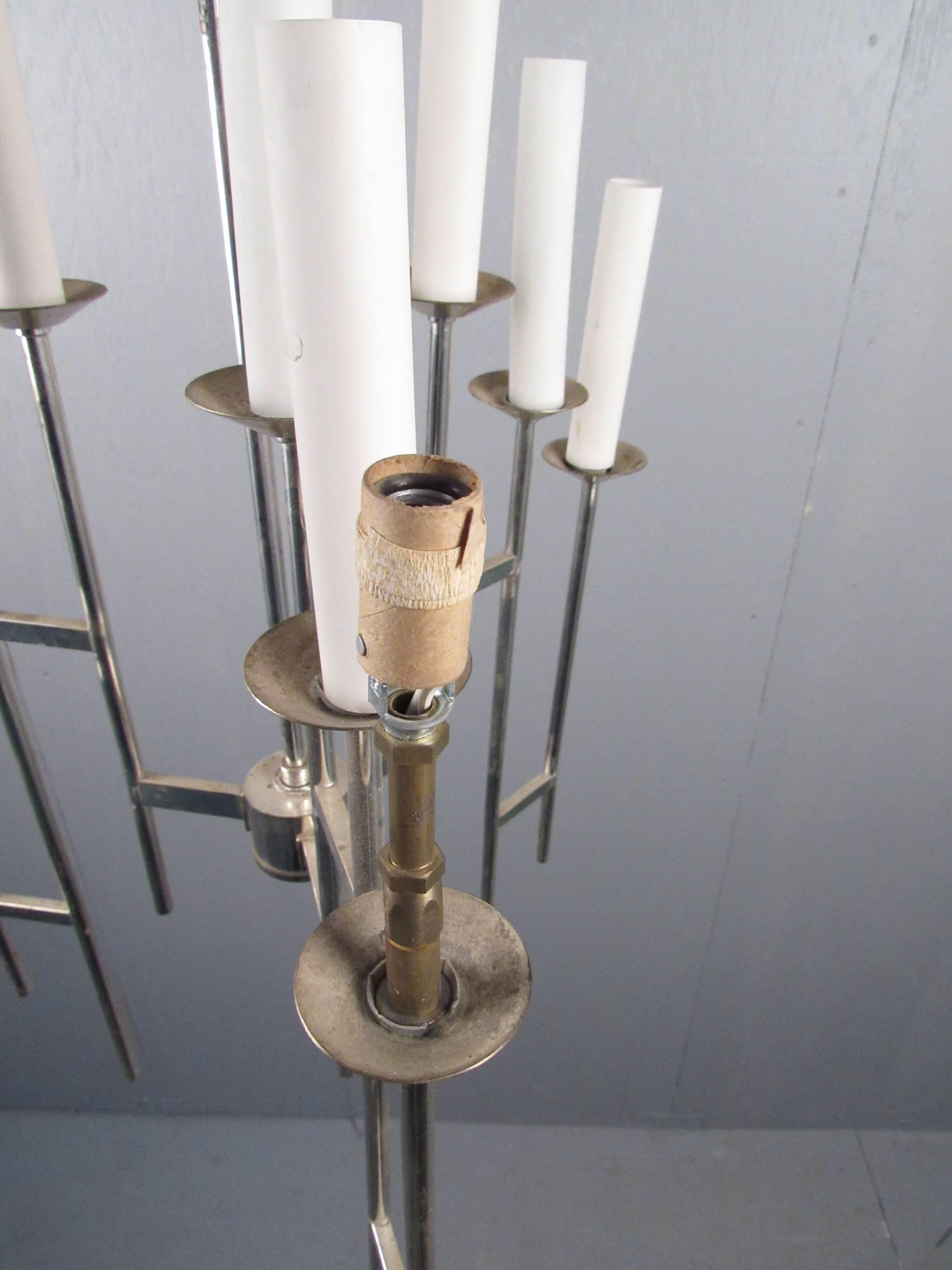 Mid-Century Modern Candelabra Style Chandelier In Fair Condition For Sale In Brooklyn, NY