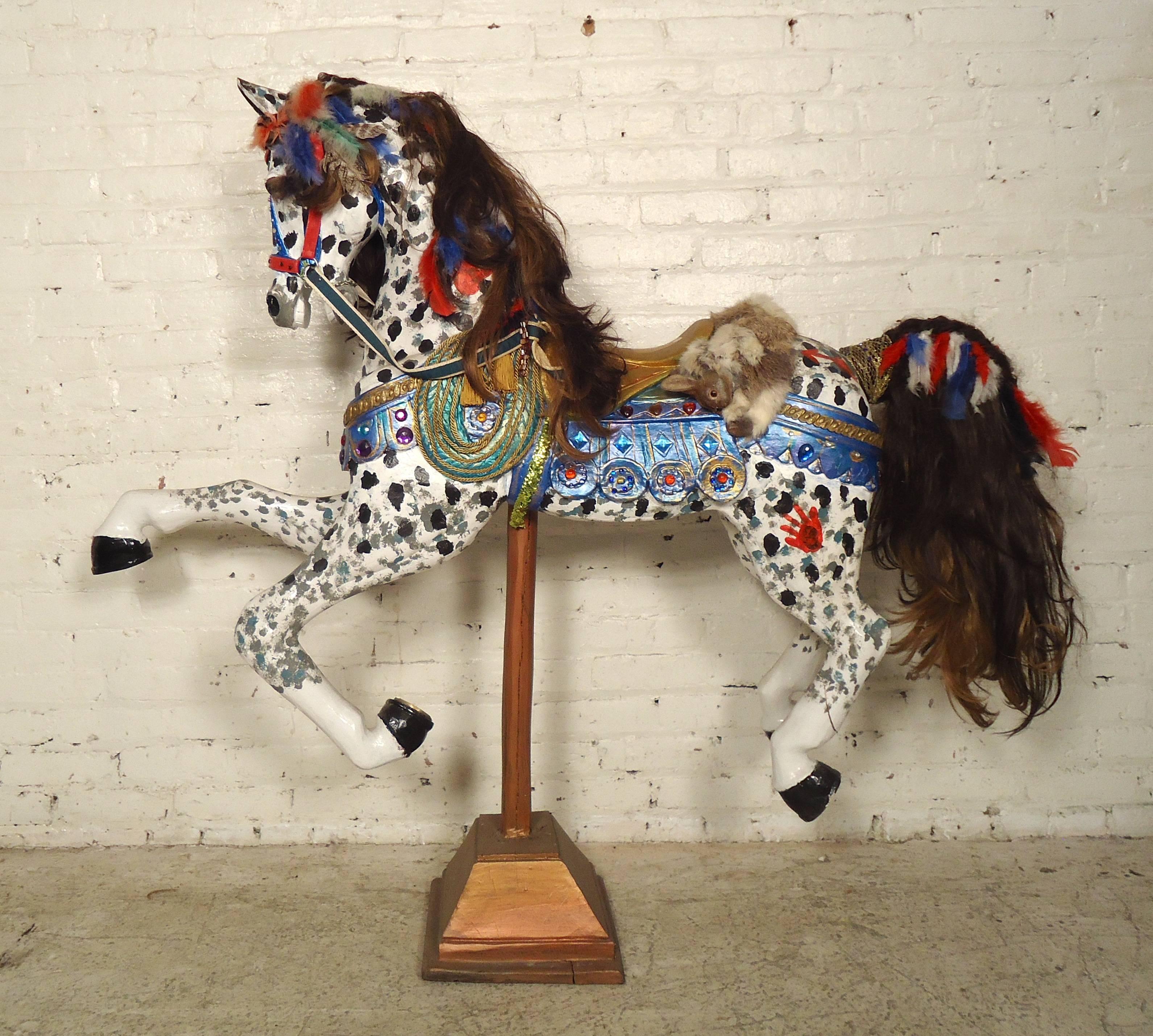 Vintage modern hand-painted wooden horse in the style of a carousel horse. 

Please confirm item location (NY or NJ).