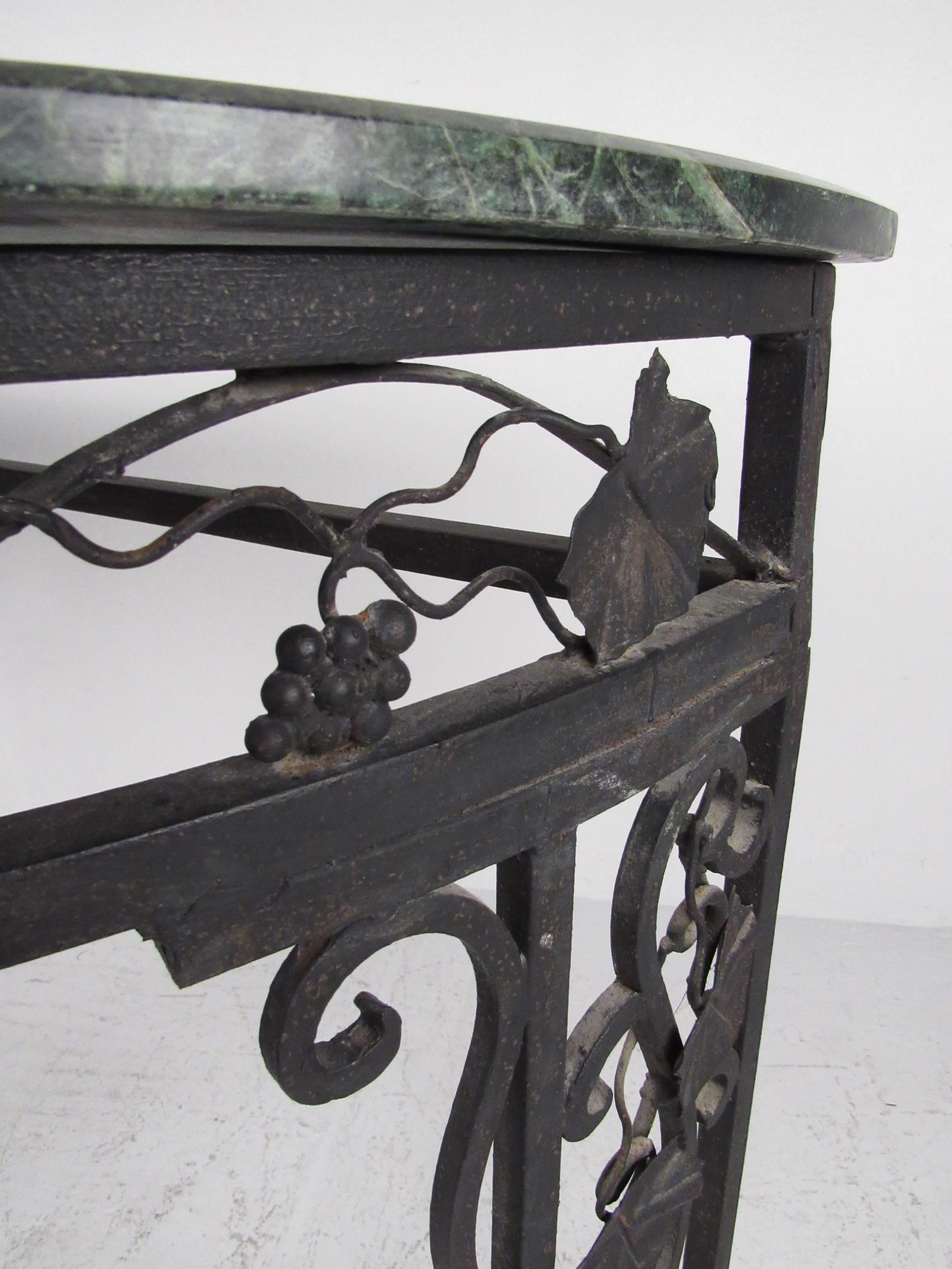 Vintage Iron and Marble Demilune Console Table For Sale 2