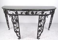 Vintage Iron and Marble Demilune Console Table