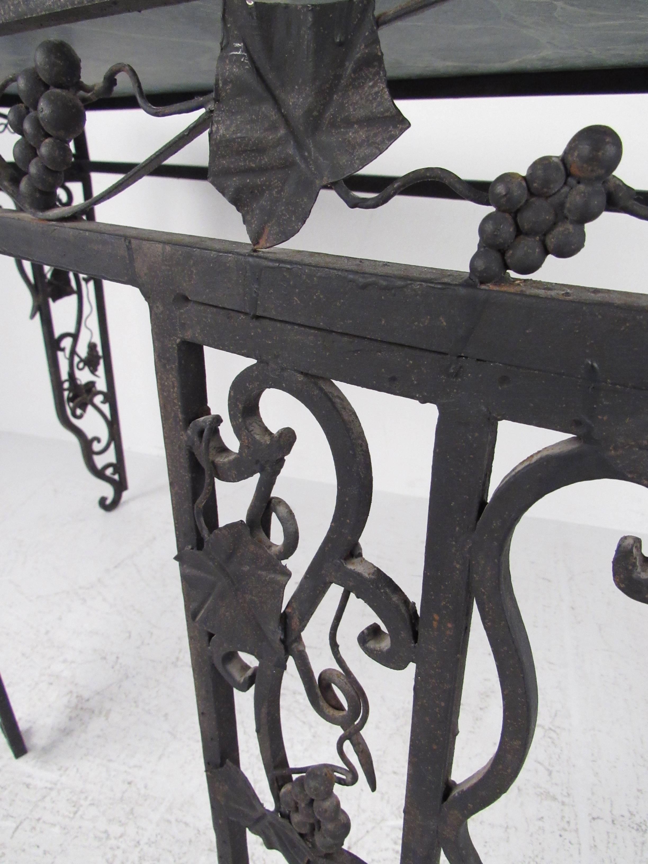 Vintage Iron and Marble Demilune Console Table For Sale 1