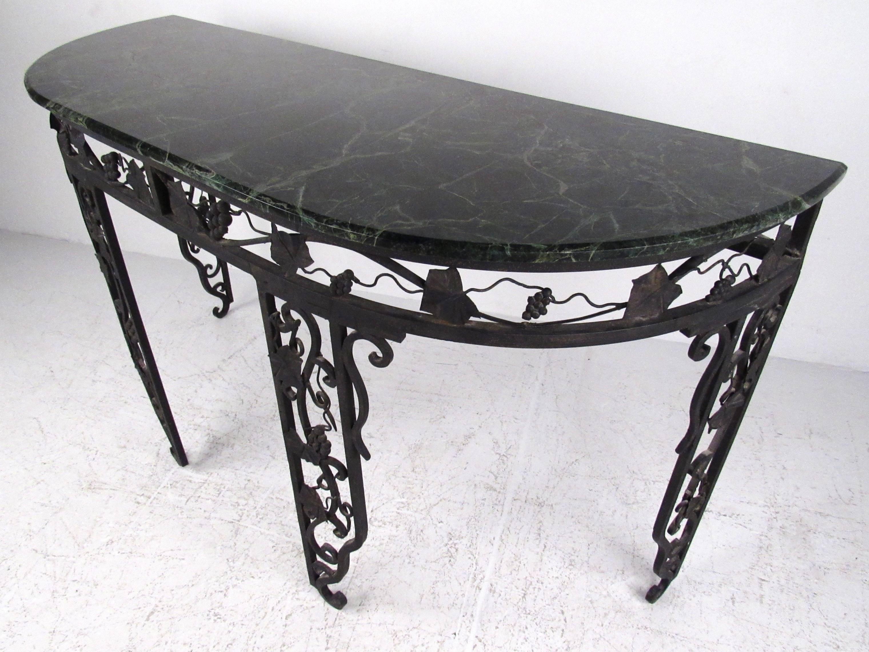 Vintage Iron and Marble Demilune Console Table In Good Condition For Sale In Brooklyn, NY