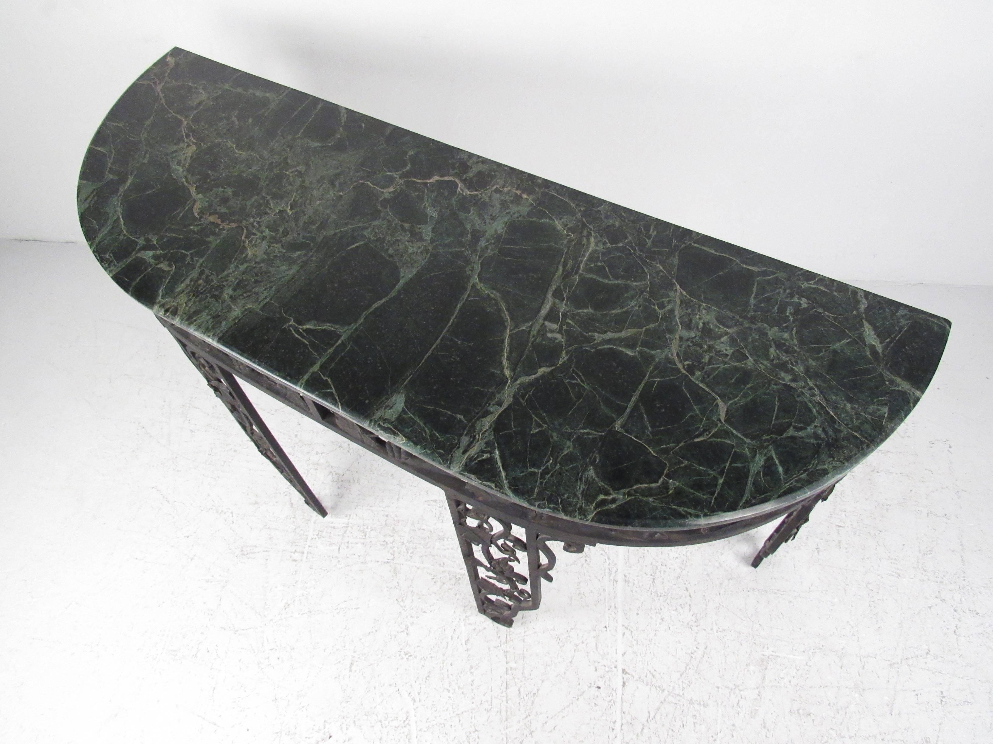 20th Century Vintage Iron and Marble Demilune Console Table For Sale