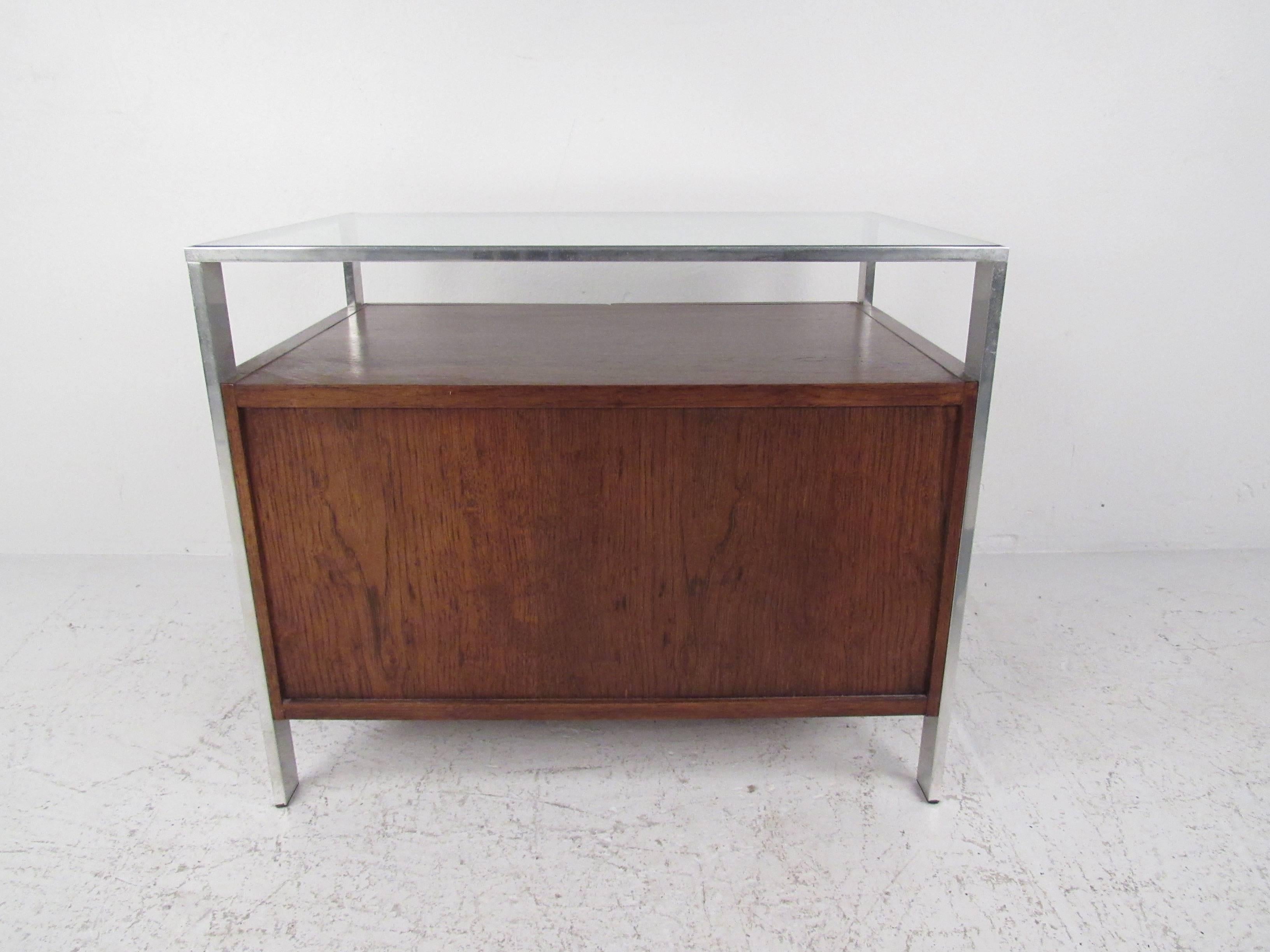 American Mid-Century Modern Cane Front Storage Cabinet For Sale