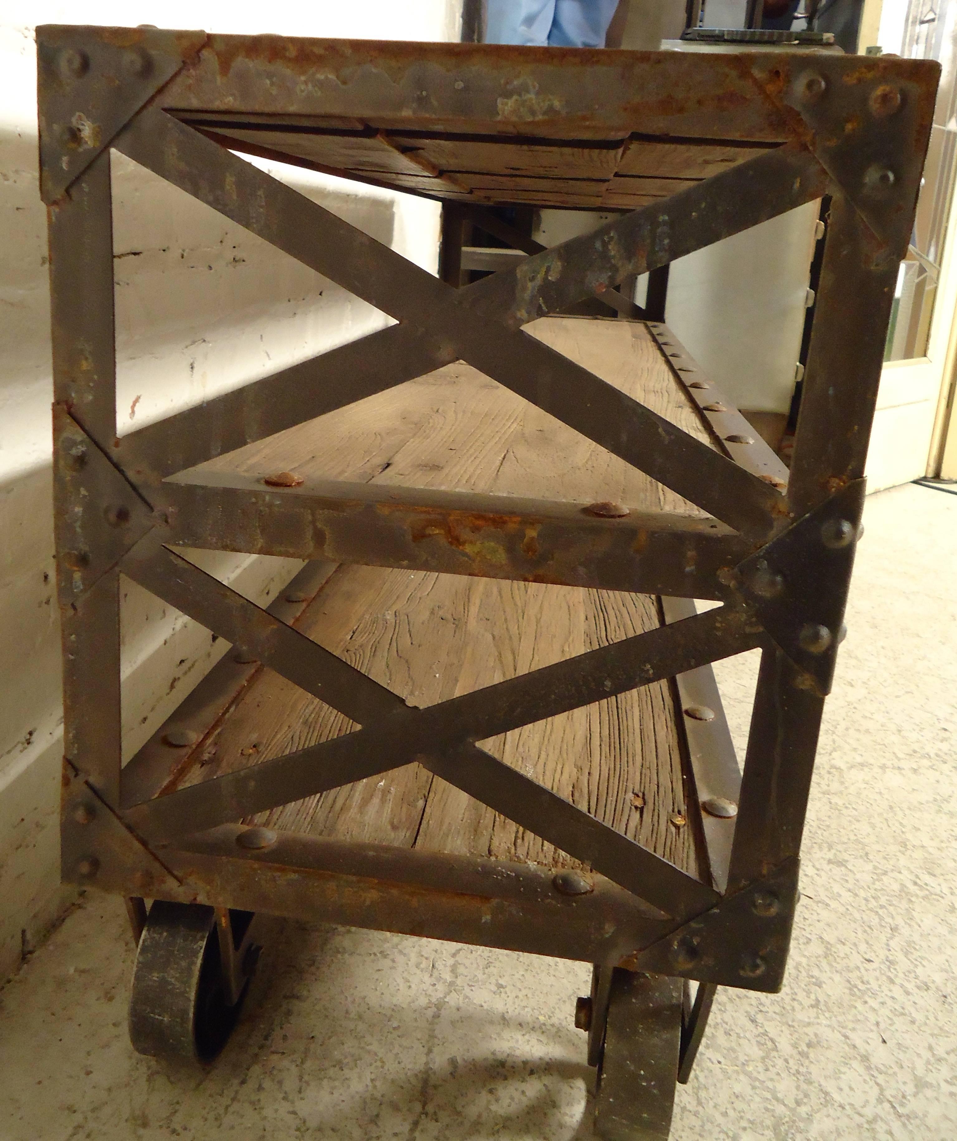 Large Vintage Industrial Three-Tier Cart 2