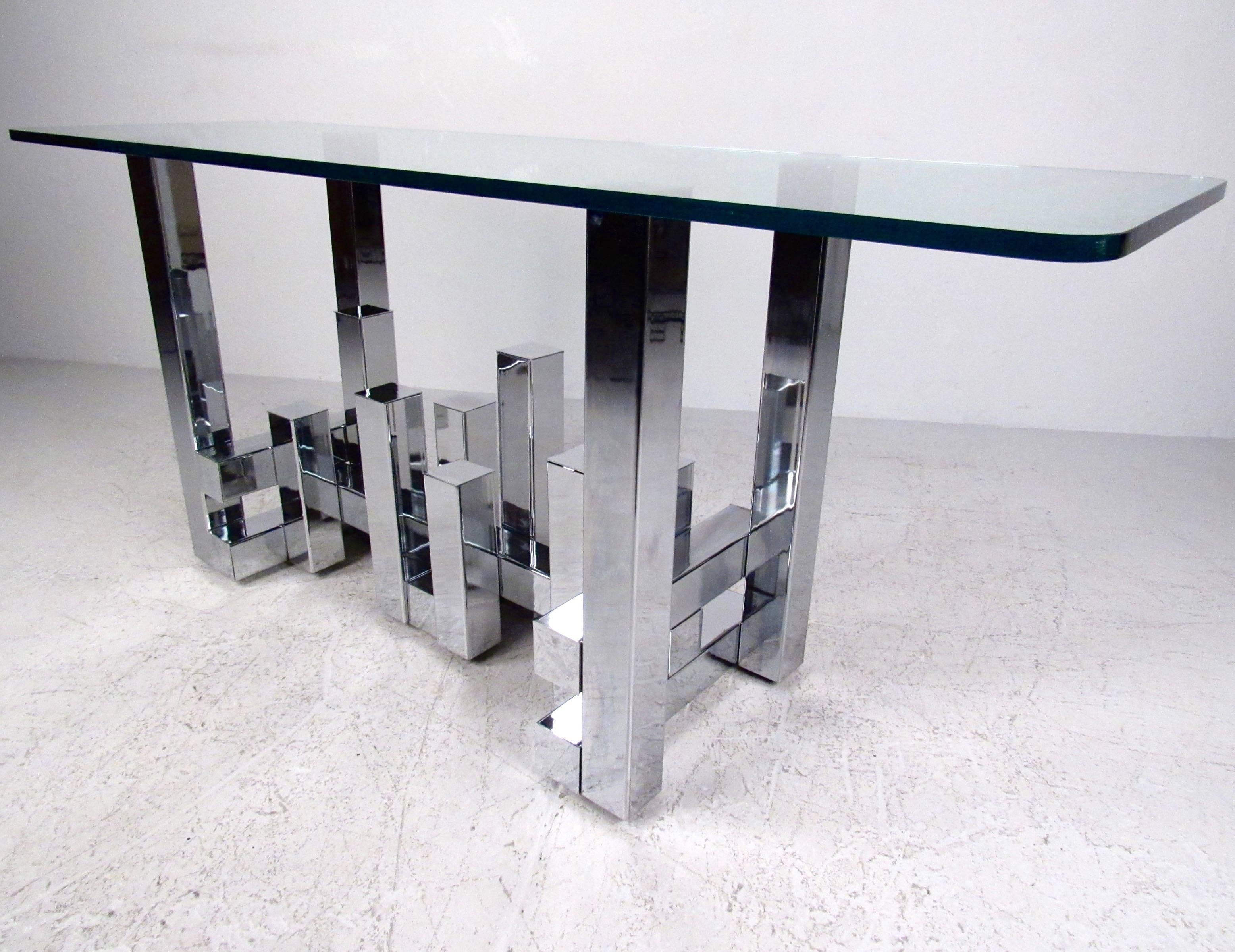 Glass Cityscape Style Console Table after Paul Evans