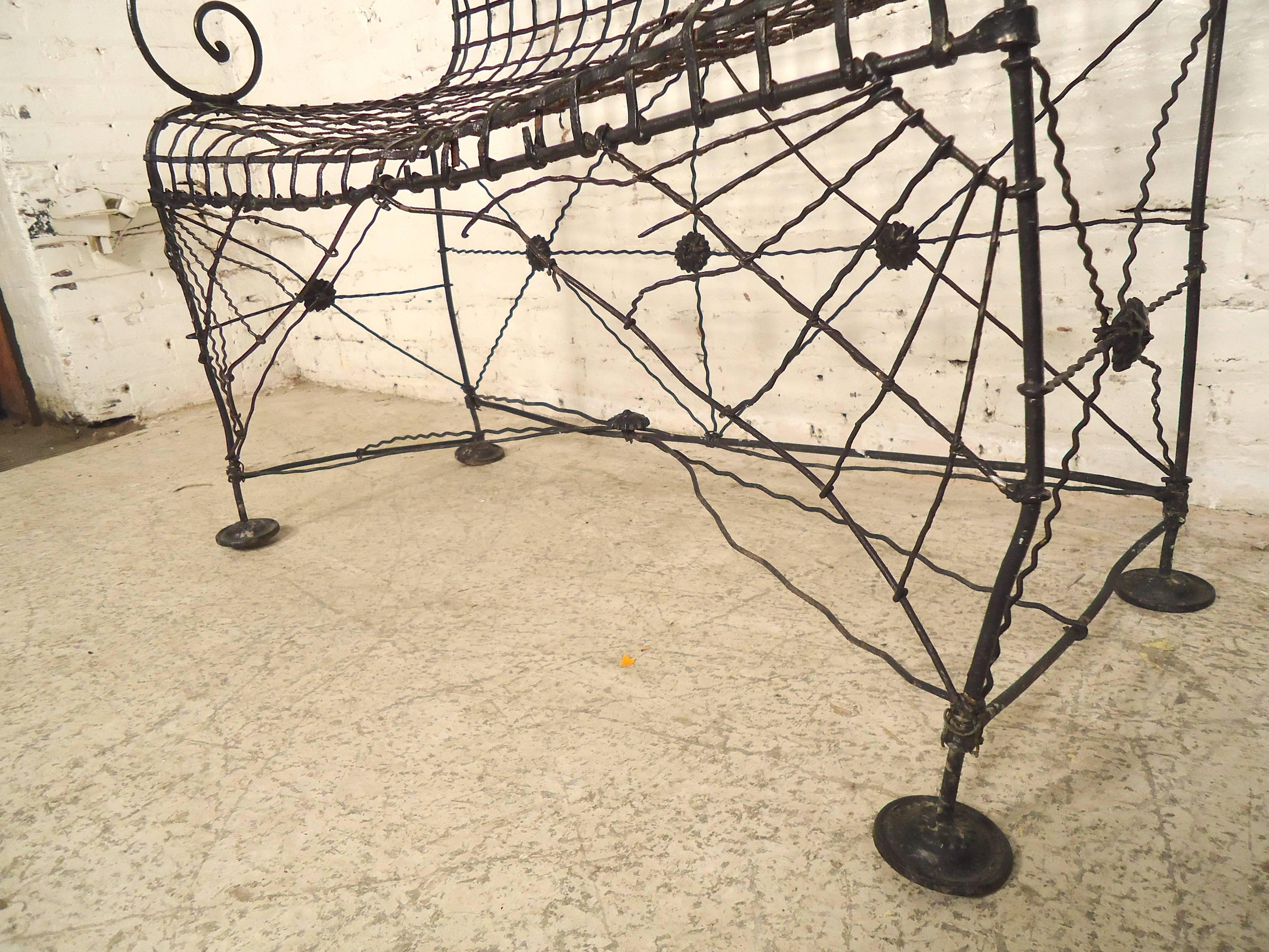 20th Century Decorative Wrought Iron Bench For Sale