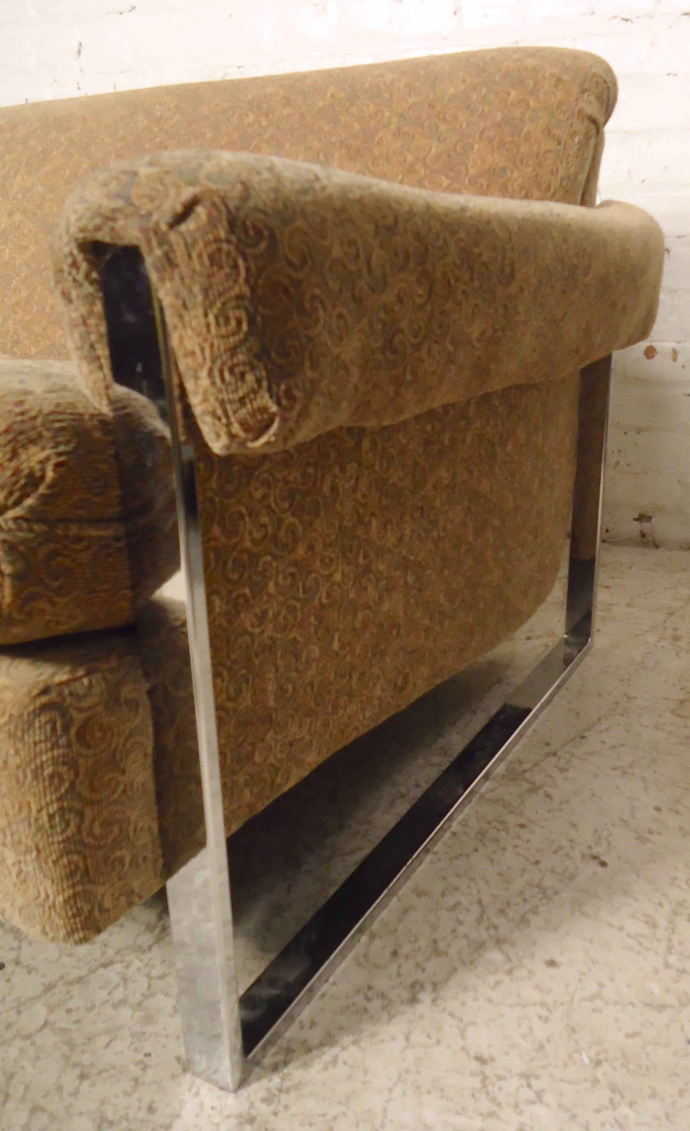 Mid-Century Modern Milo Baughman Inspired Chrome Sofa
