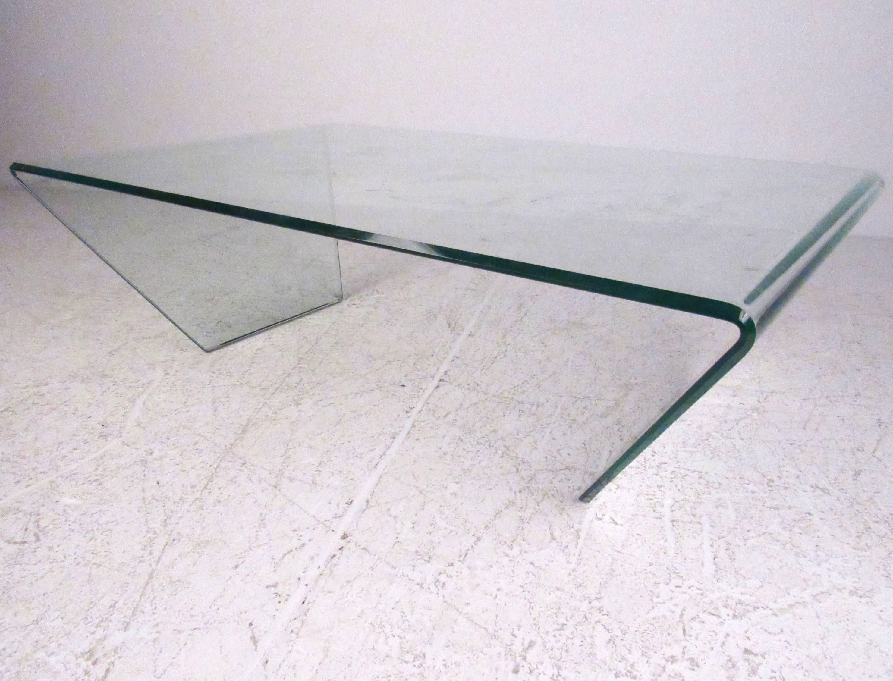 20th Century Contemporary Modern Curved Glass Coffee Table