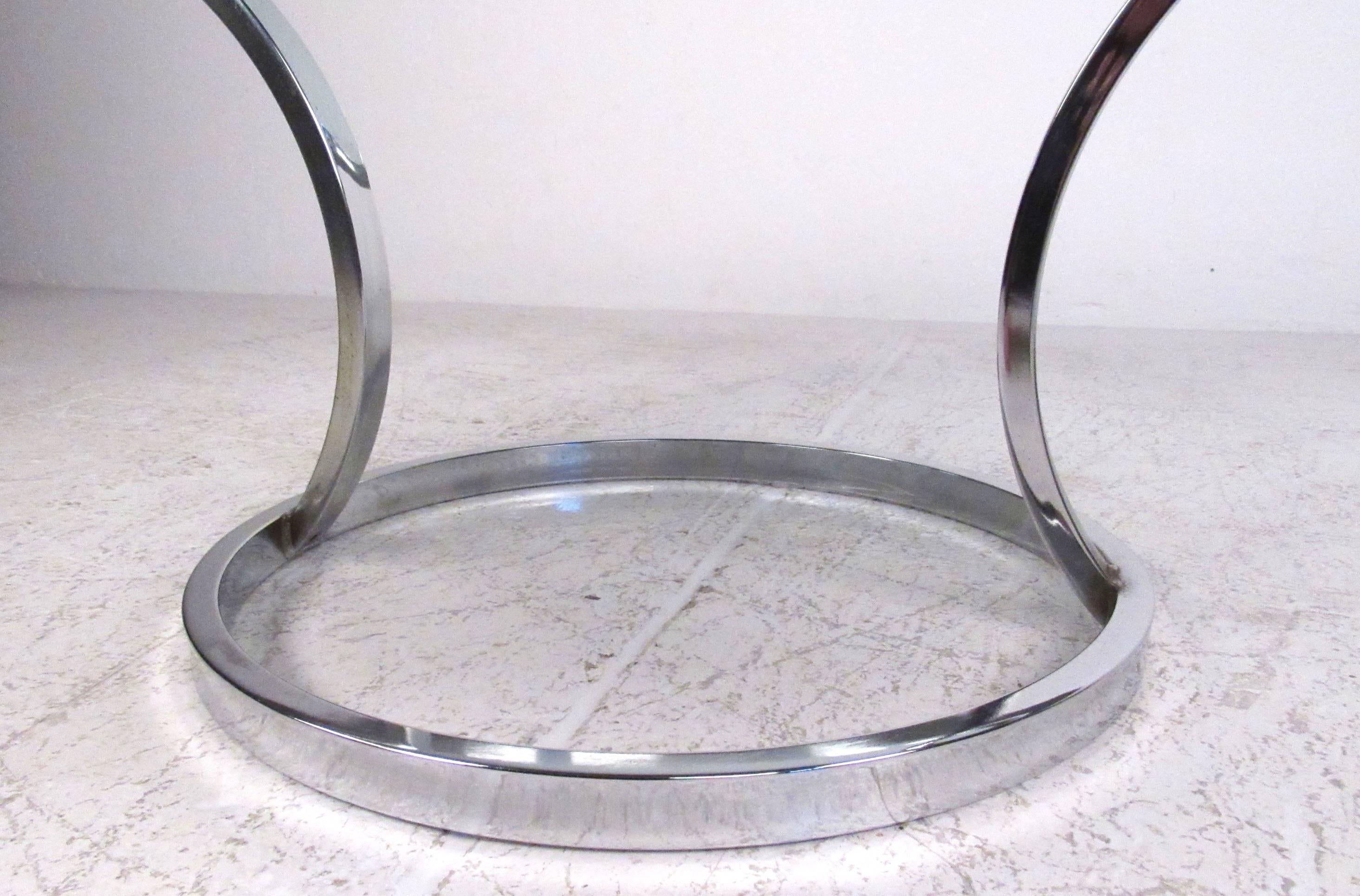 Mid-Century Modern Chrome and Glass Circular Coffee Table 2