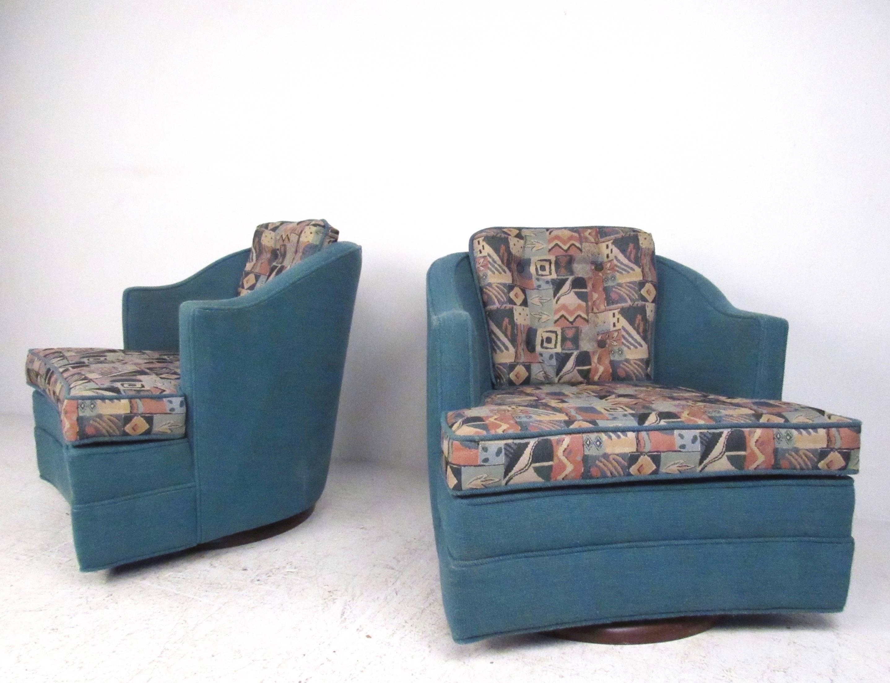 American Pair of Mid-Century Modern Swivel Chairs