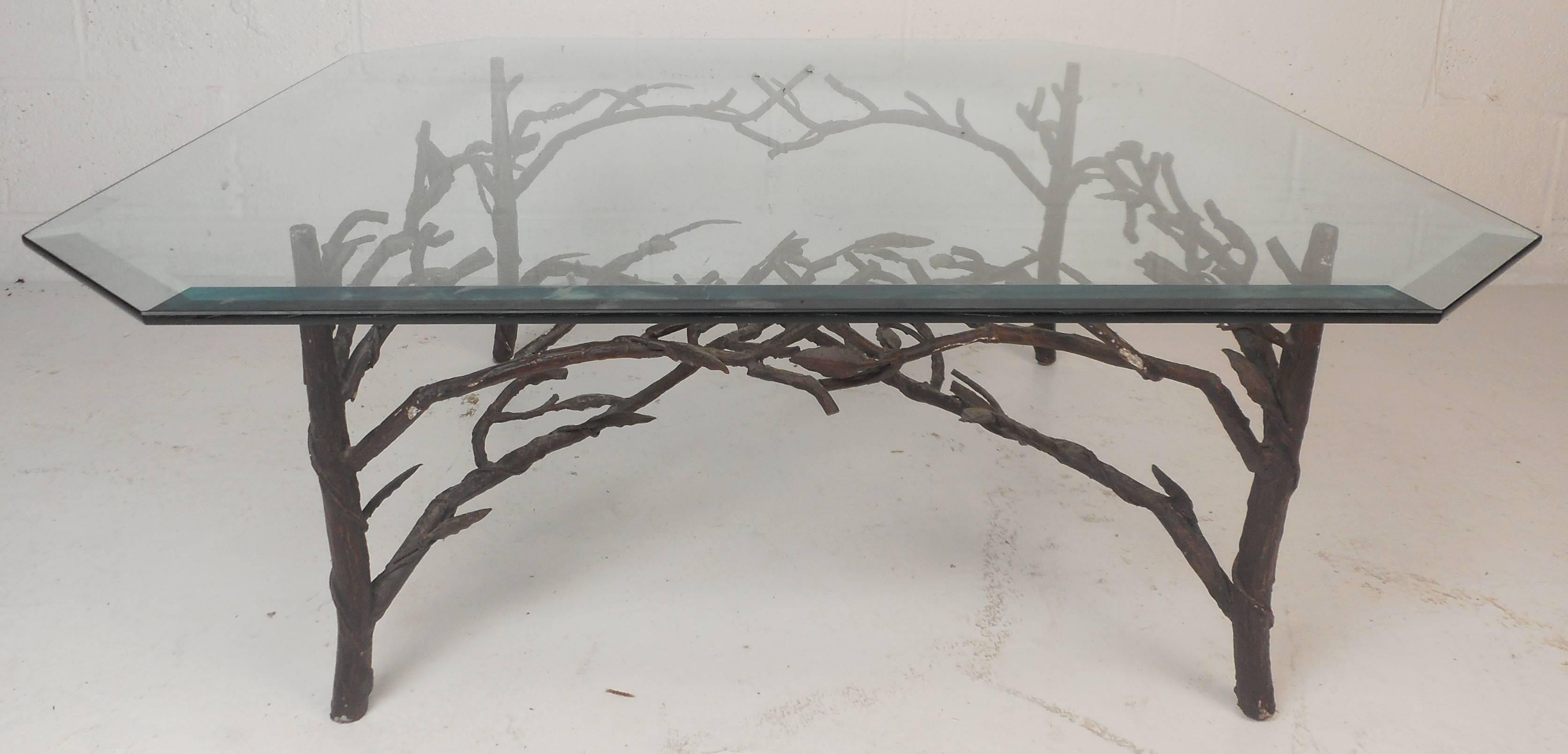 Mid-Century Modern Large Contemporary Modern Glass Top Coffee Table after Alberto Giacometti
