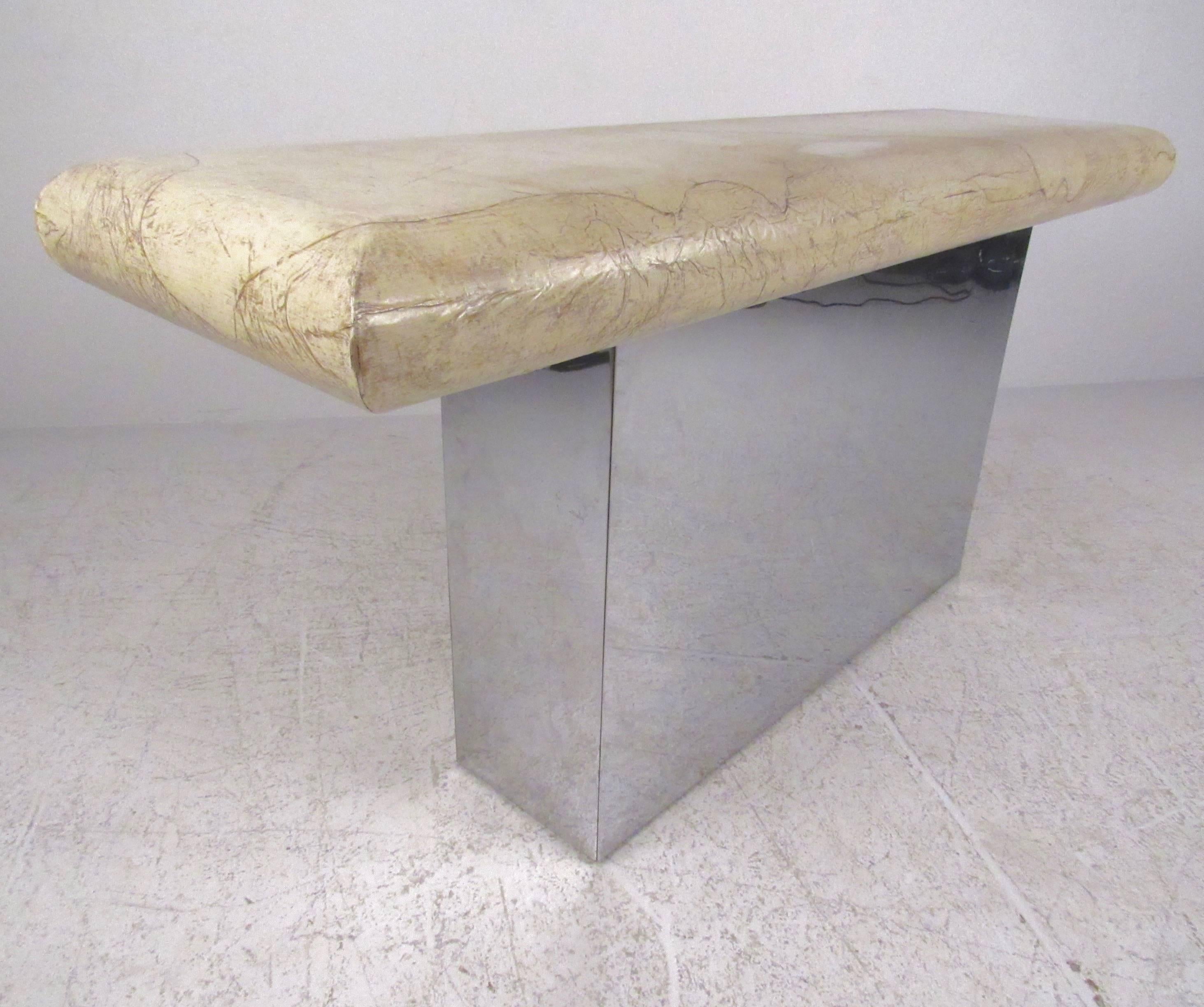 Mid-Century Modern Vintage Console Table w/ Faux Marble Top For Sale