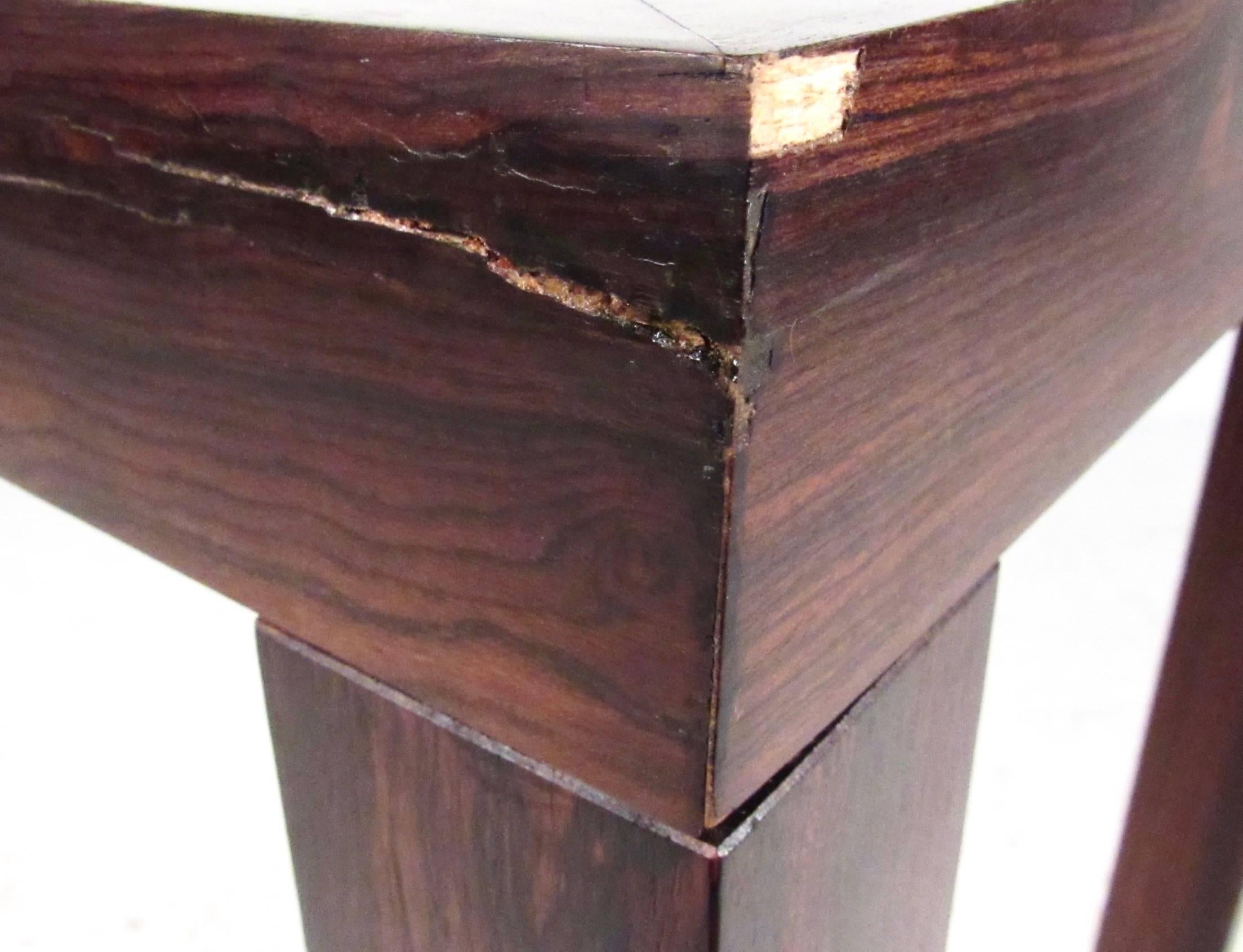 Walnut Danish Modern Rosewood Console Table with Tile, Inlay For Sale