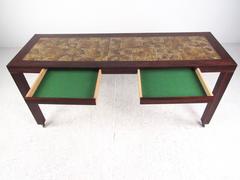 Danish Modern Rosewood Console Table with Tile, Inlay