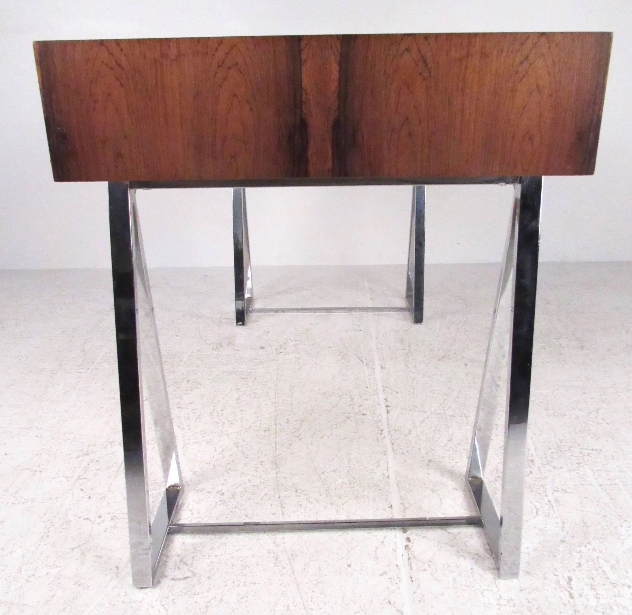 Danish Modern Rosewood and Chrome Campaign Desk In Good Condition In Brooklyn, NY