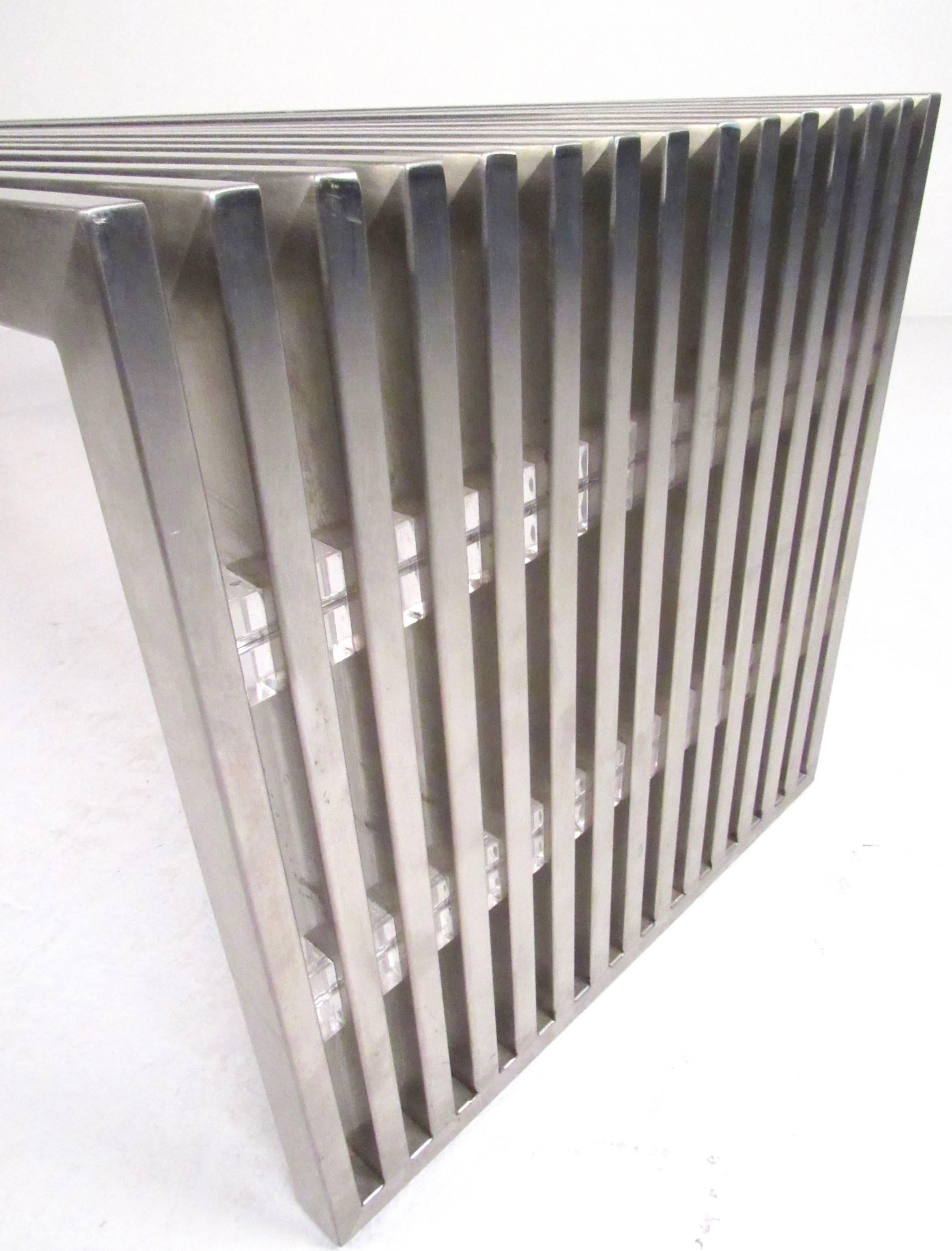 metal slat bench