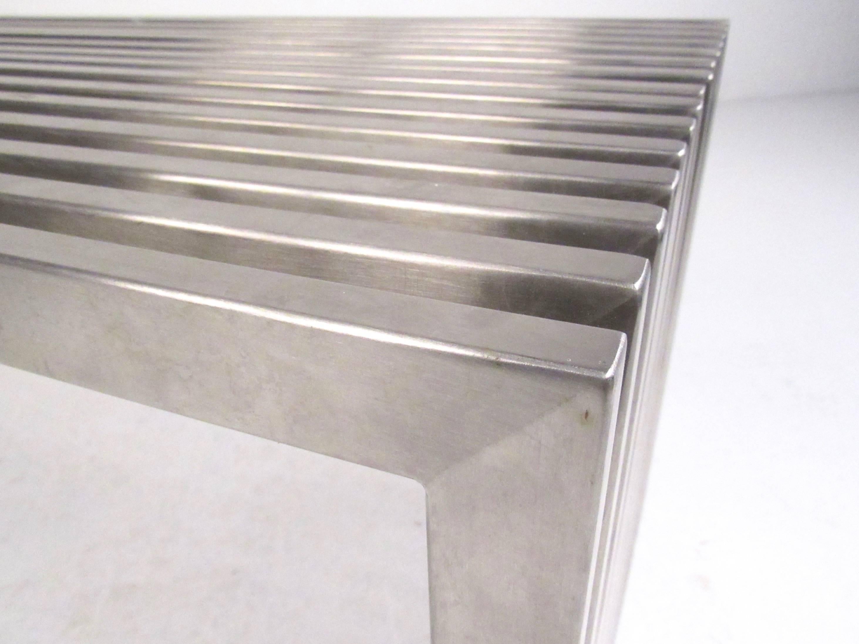 Mid-Century Chrome and Lucite Slat Bench by Milo Baughman In Good Condition In Brooklyn, NY