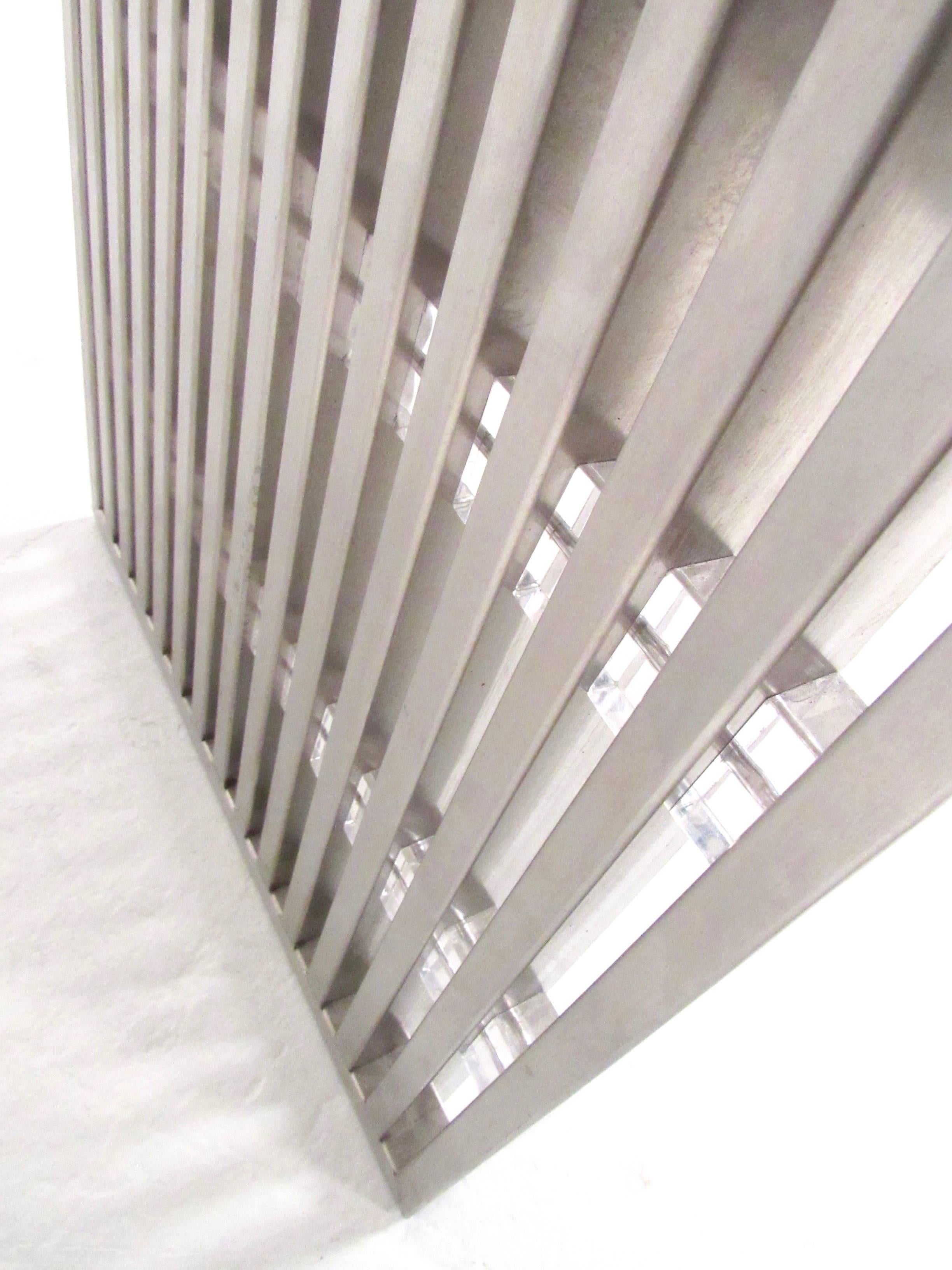 American Mid-Century Chrome and Lucite Slat Bench by Milo Baughman