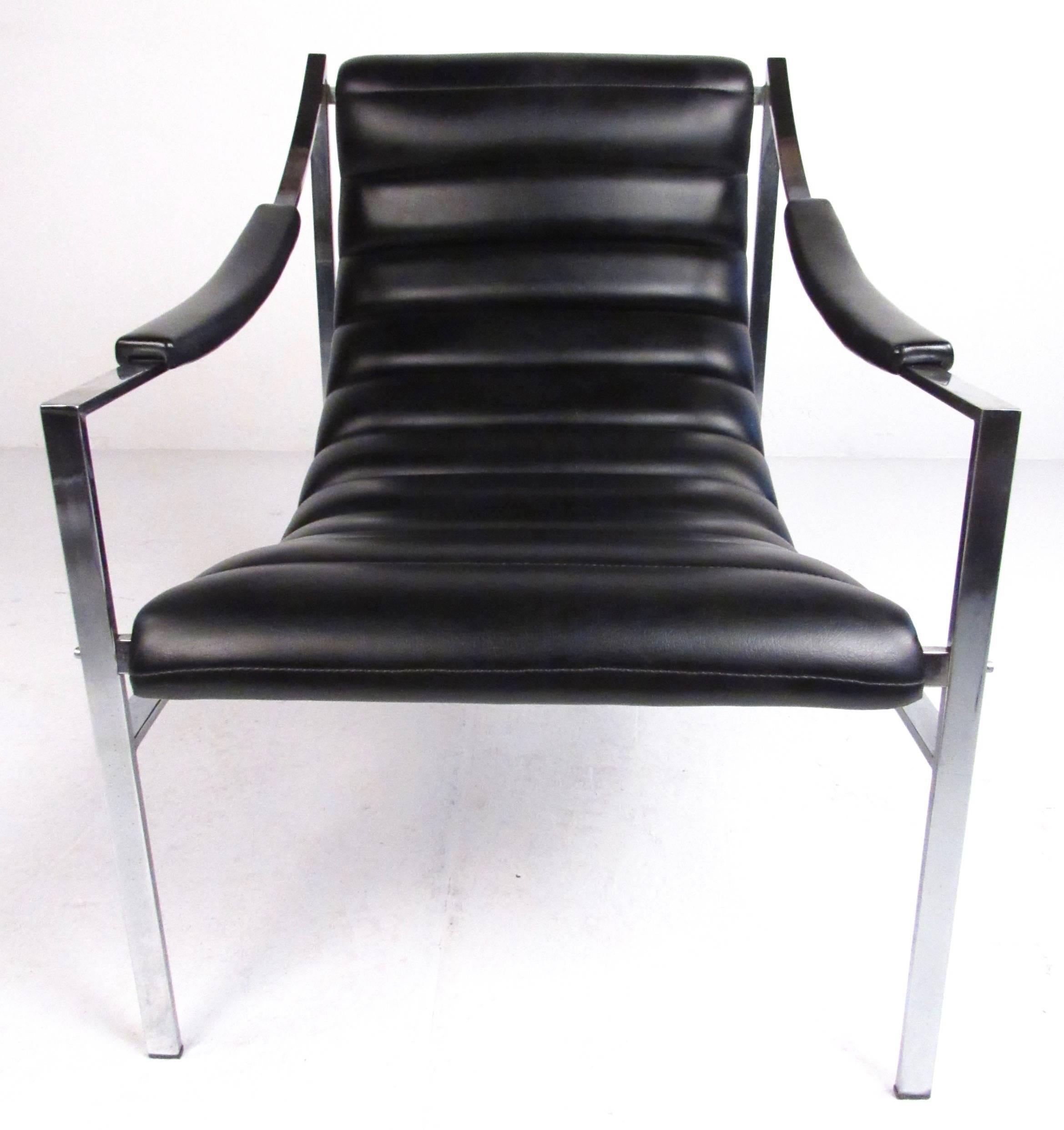Mid-Century Modern Chrome Italian Lounge Chair with Ottoman (attr. Otto Gerdau) For Sale