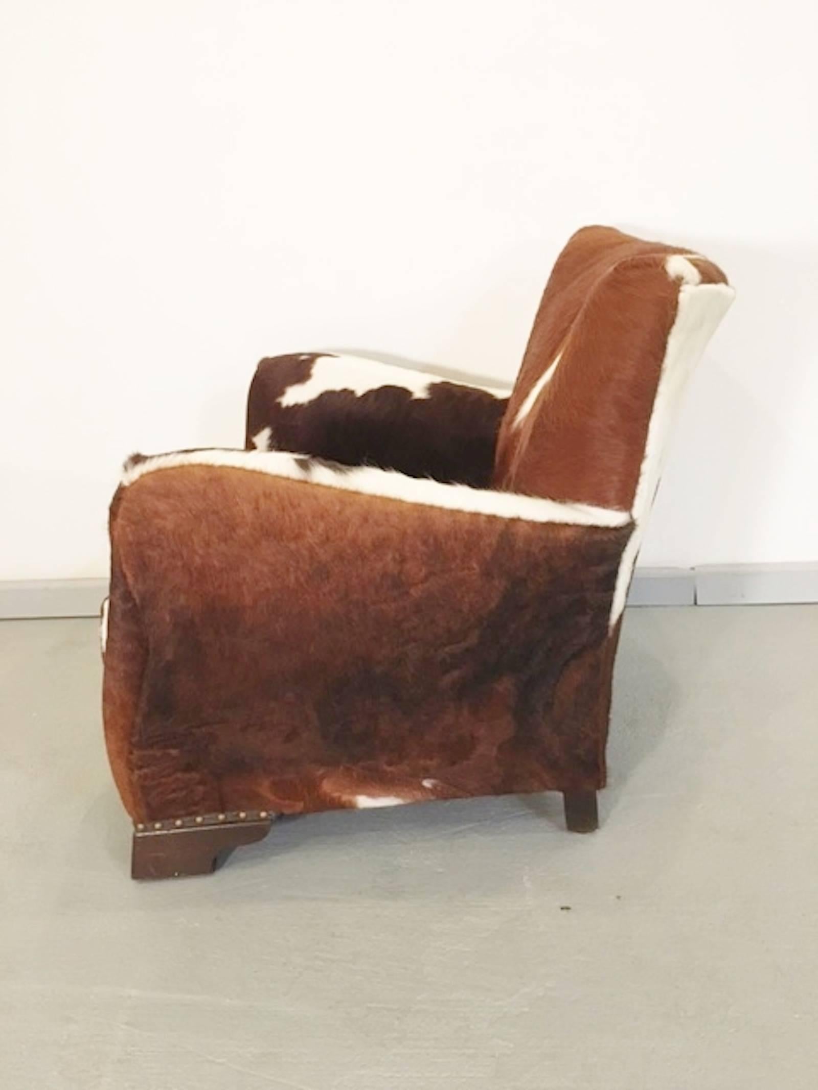 Pair of Unique French Smoking Chairs in Stunning Cowhide 1