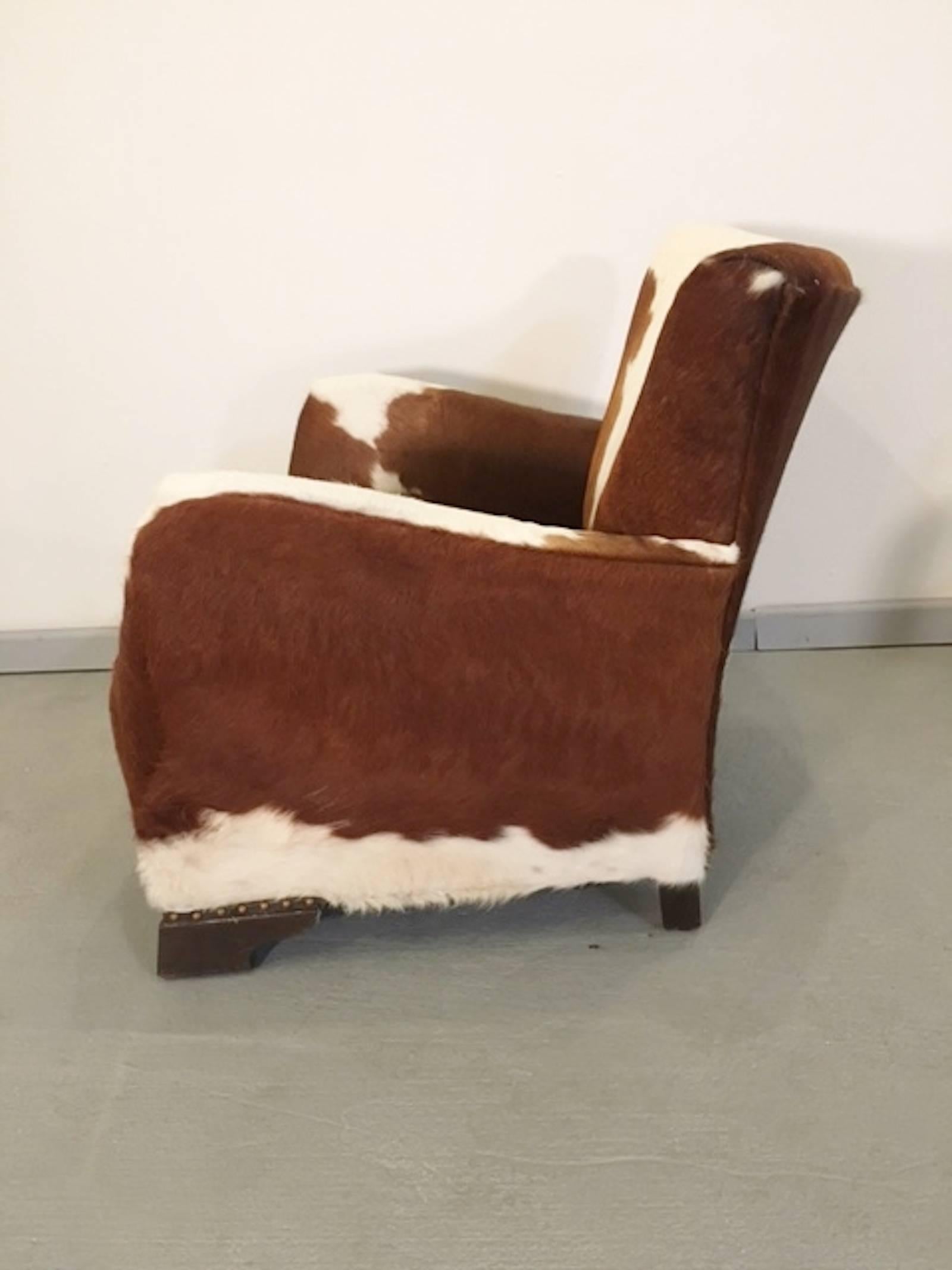 Pair of Unique French Smoking Chairs in Stunning Cowhide 2