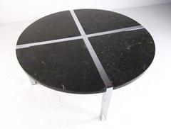Contemporary Modern Chrome and Marble Circular Coffee Table