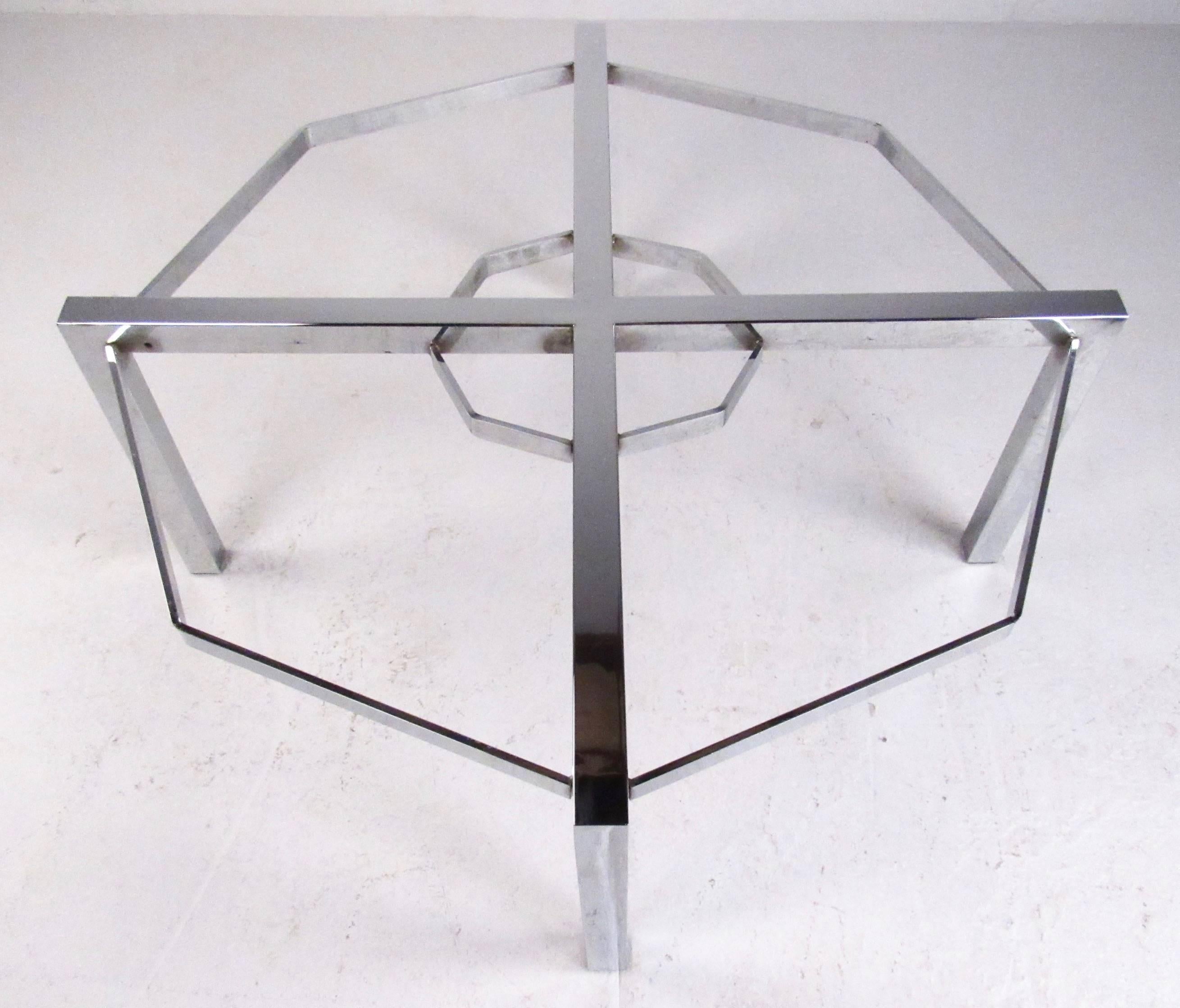Contemporary Modern Chrome and Marble Circular Coffee Table In Good Condition For Sale In Brooklyn, NY