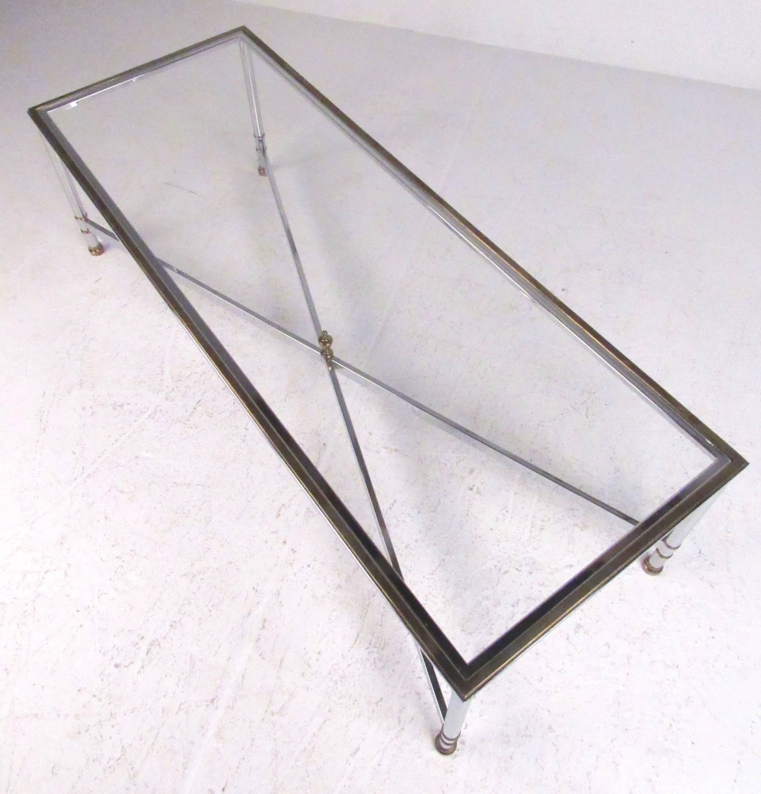 American Mid-Century Modern Chrome and Brass Coffee Table For Sale