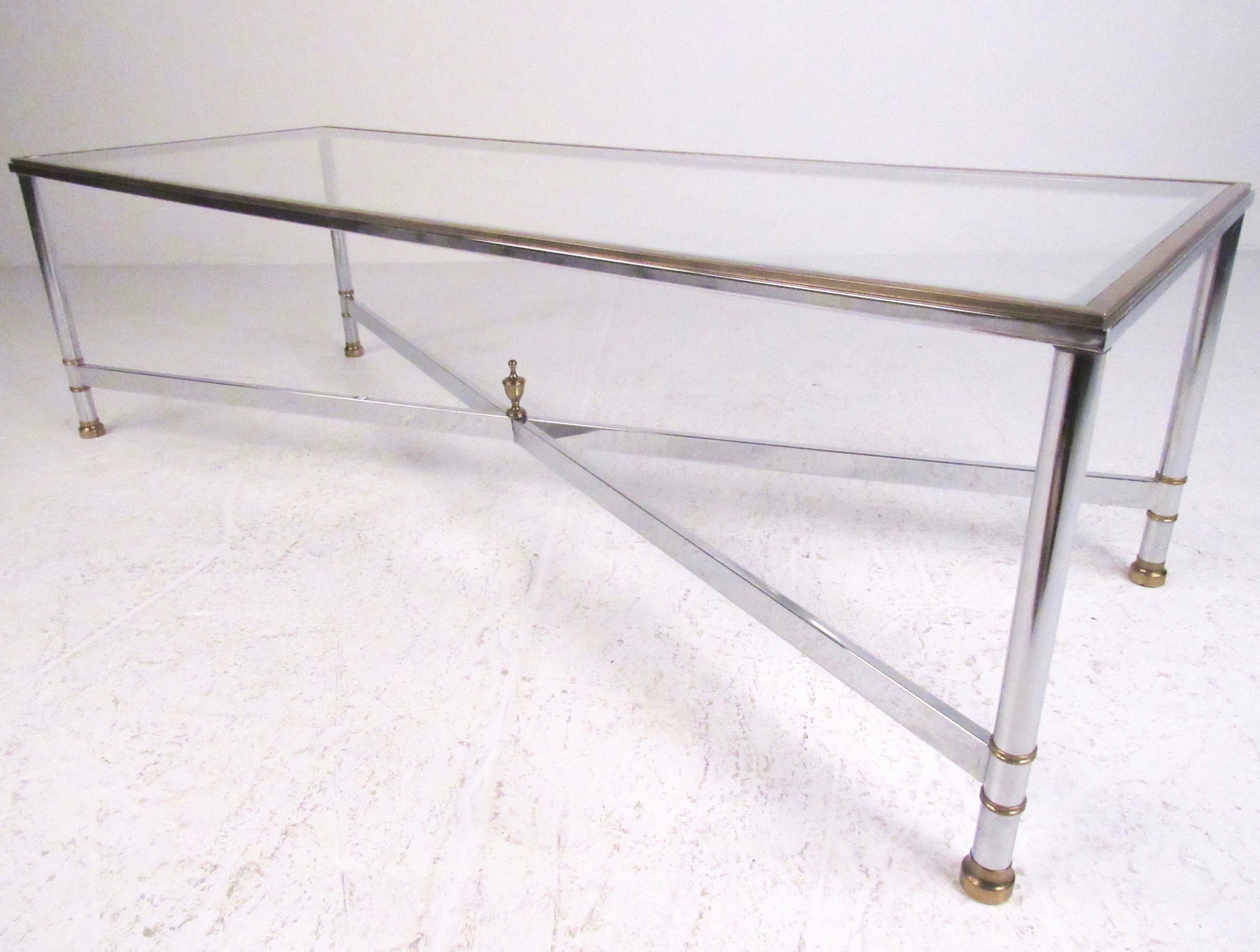Mid-Century Modern Chrome and Brass Coffee Table